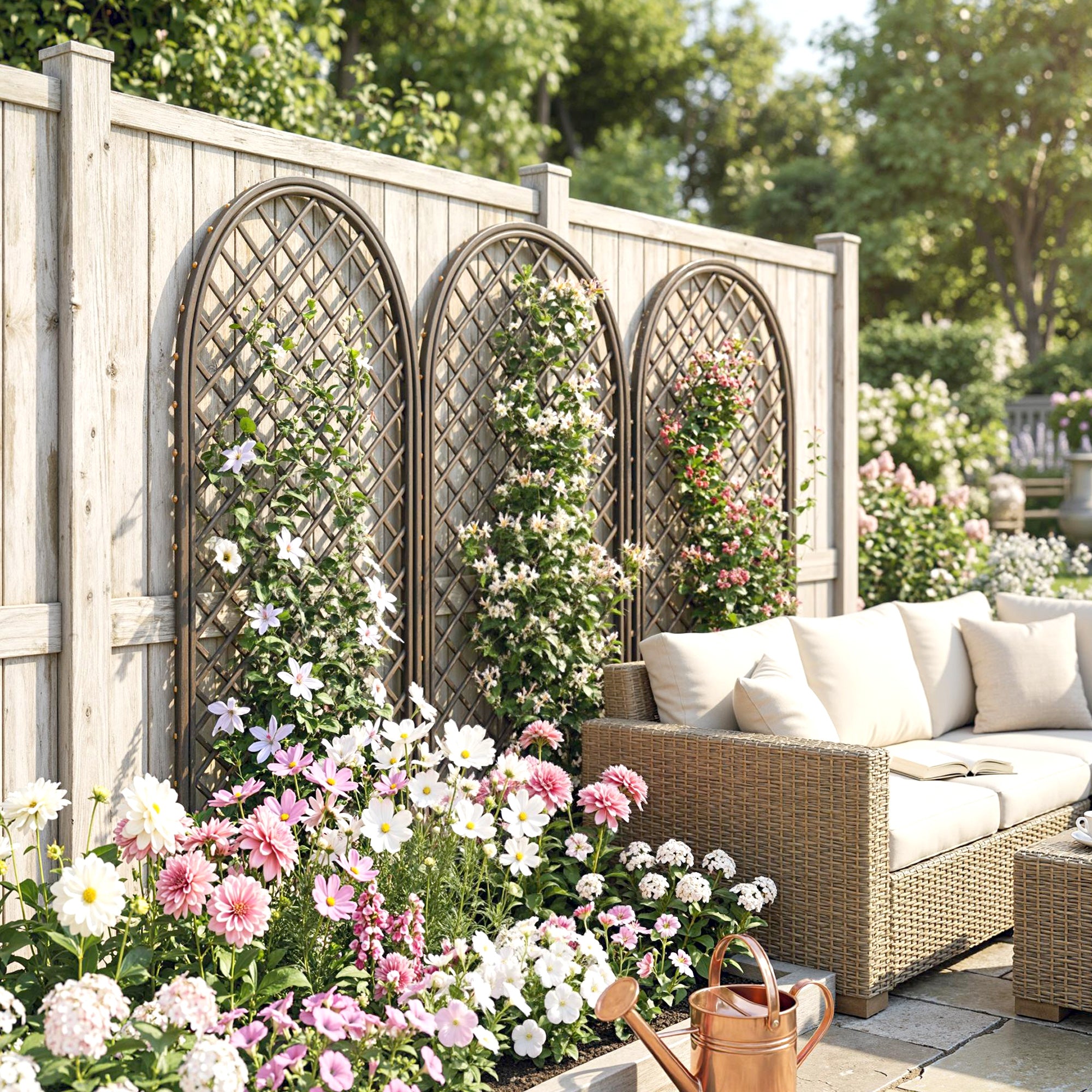Garden Trellis, Decorative Trellis Panels for Climbing Outdoor Plants, Vegetables, Vines, Flowers, Natural Wood Finish