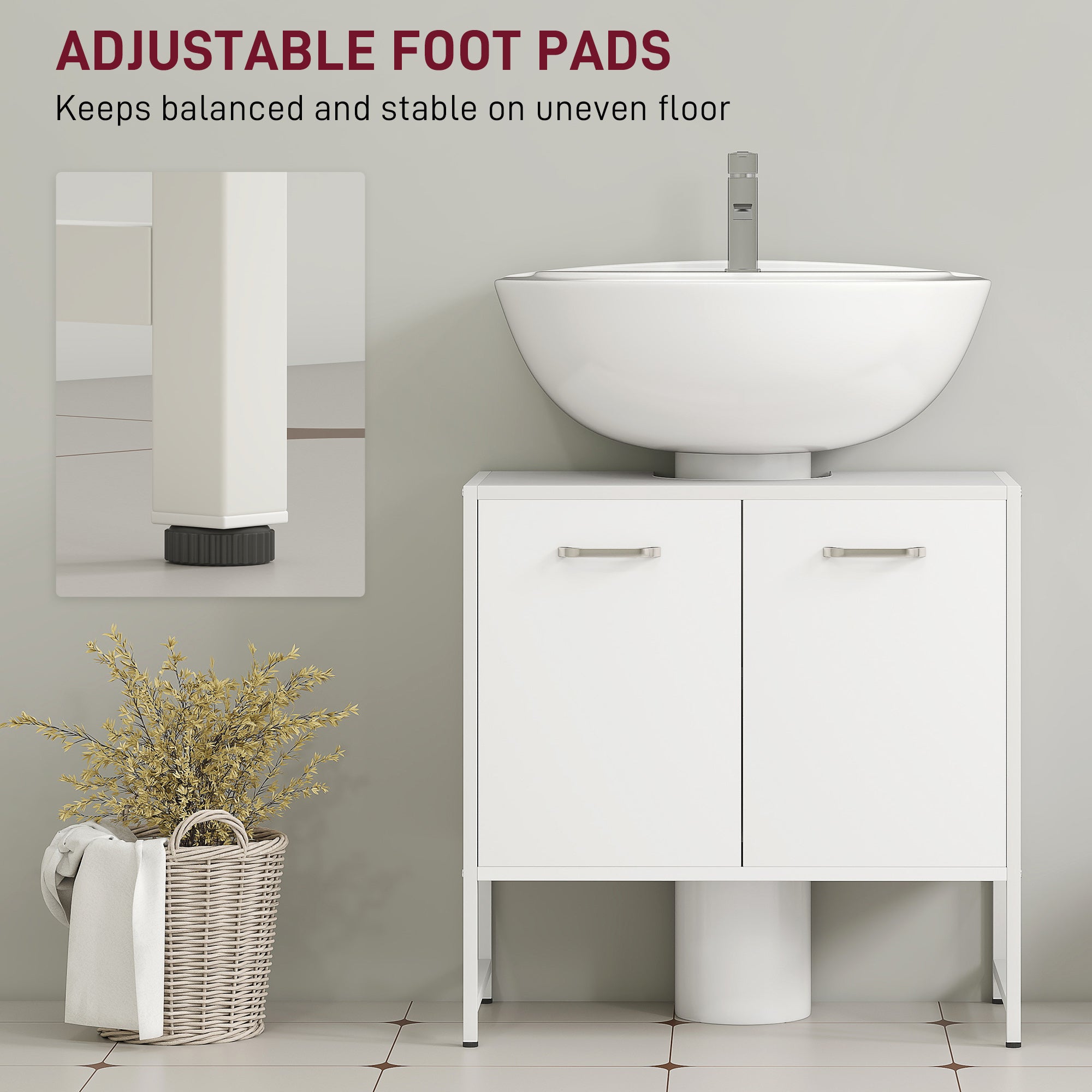 Bathroom Vanity Unit, Under Sink Storage Cabinet with Soft-Close Doors for Basin without or with Pedestal, White