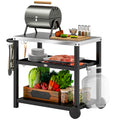 Outdoor Grill Dining Cart with 3 Shelves, Stainless Steel Top & Wheels - Charcoal Grey