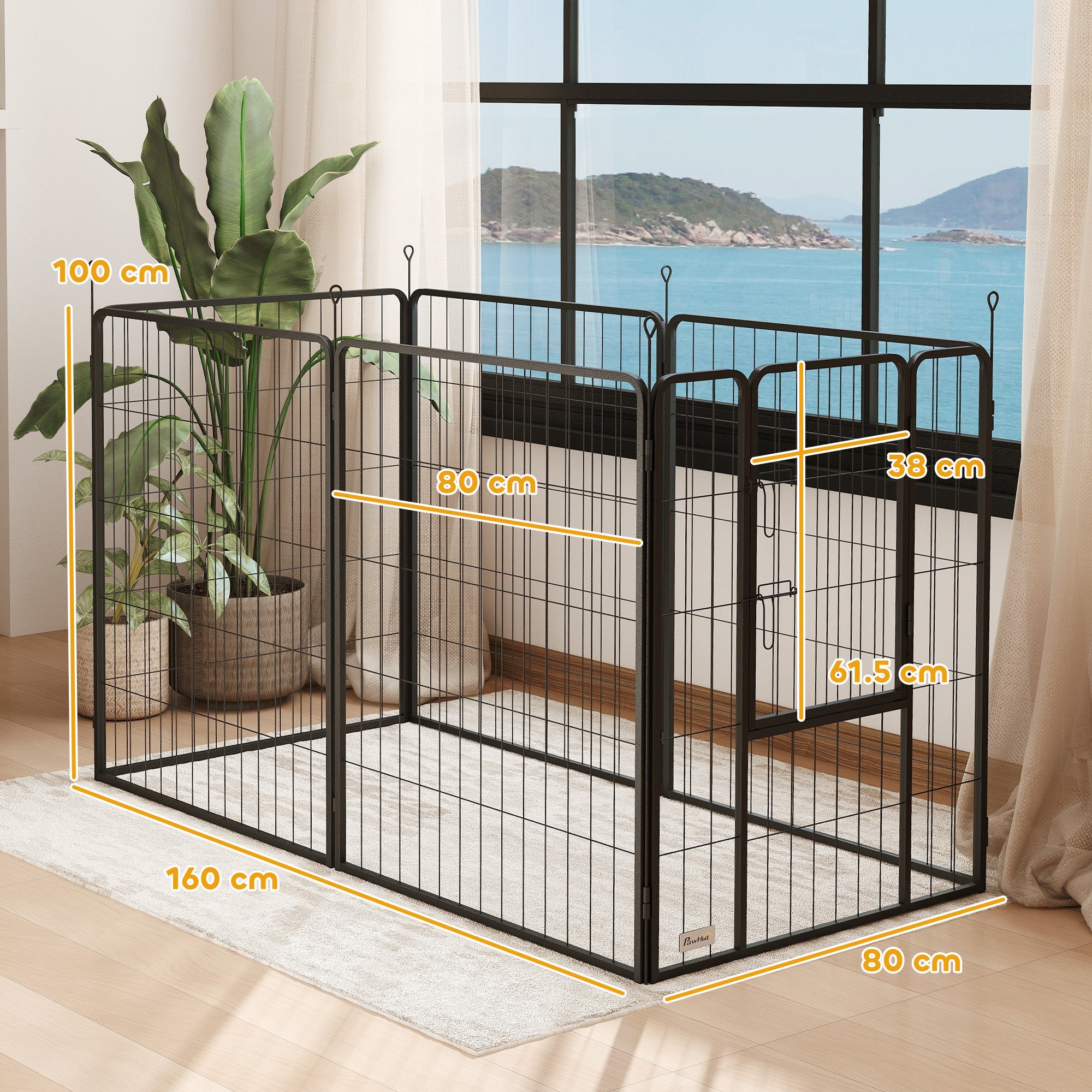 6 Panels Dog Playpen, Portable Detachable Puppy Pen with Door, for Large Dogs, 100cm High, Black