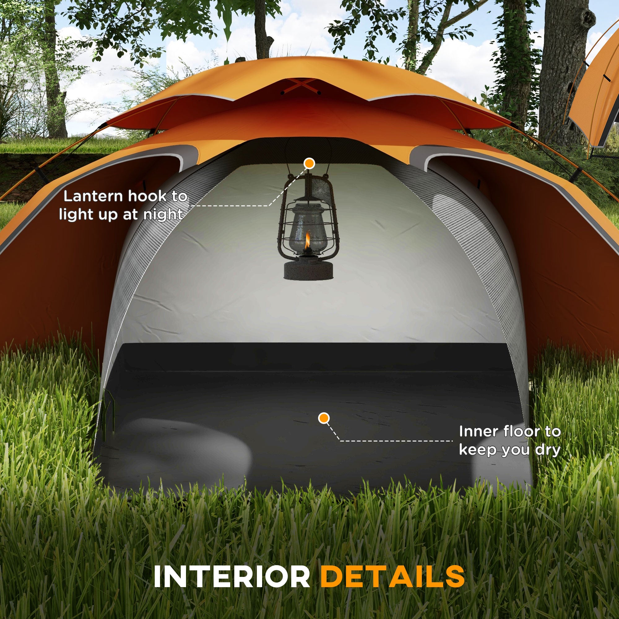 Camping Tent with Self Inflatable Mattress, 1 Person Dome Tent with Removable Rainfly and Aluminium Frame, 2000mm Waterproof, Portable with Bags, for Fishing Hiking, Orange/Khaki