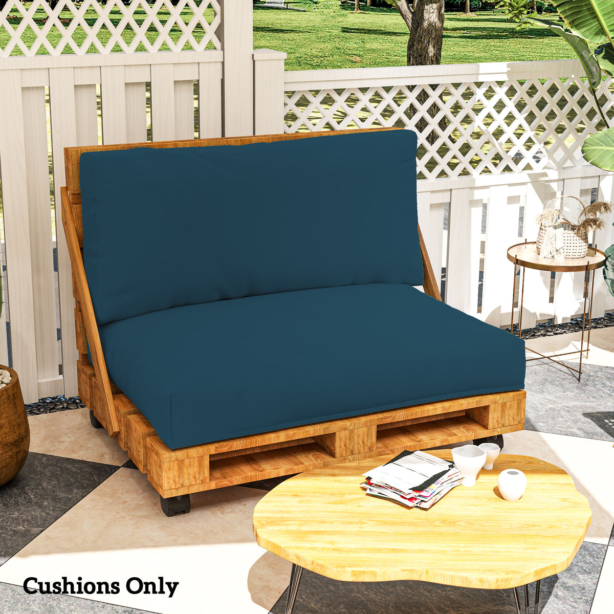 2 Seater Outdoor Pallet Furniture Cushions 20cm Thick UPF20+ 220gsm Fabric - Navy Blue