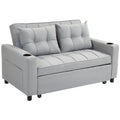 Two-Seater Pull-Out Sofa Bed with Adjustable Backrest and Cup Holders - Light Grey