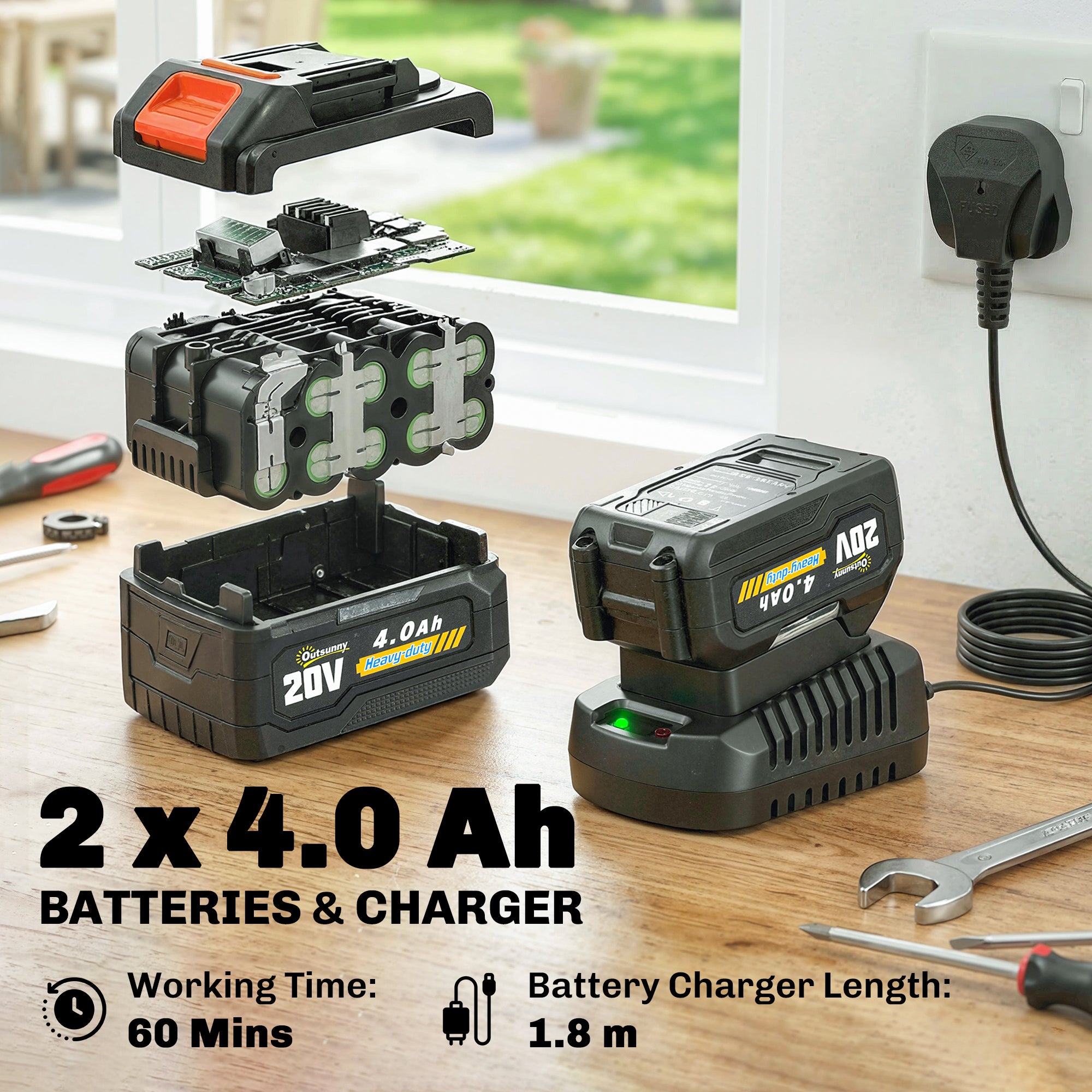 18V 8" Cordless Pole Chainsaw, 1.94m/2.56m Electric Chainsaw with 2 x 4.0Ah Batteries, Charger, Auto Lubrication