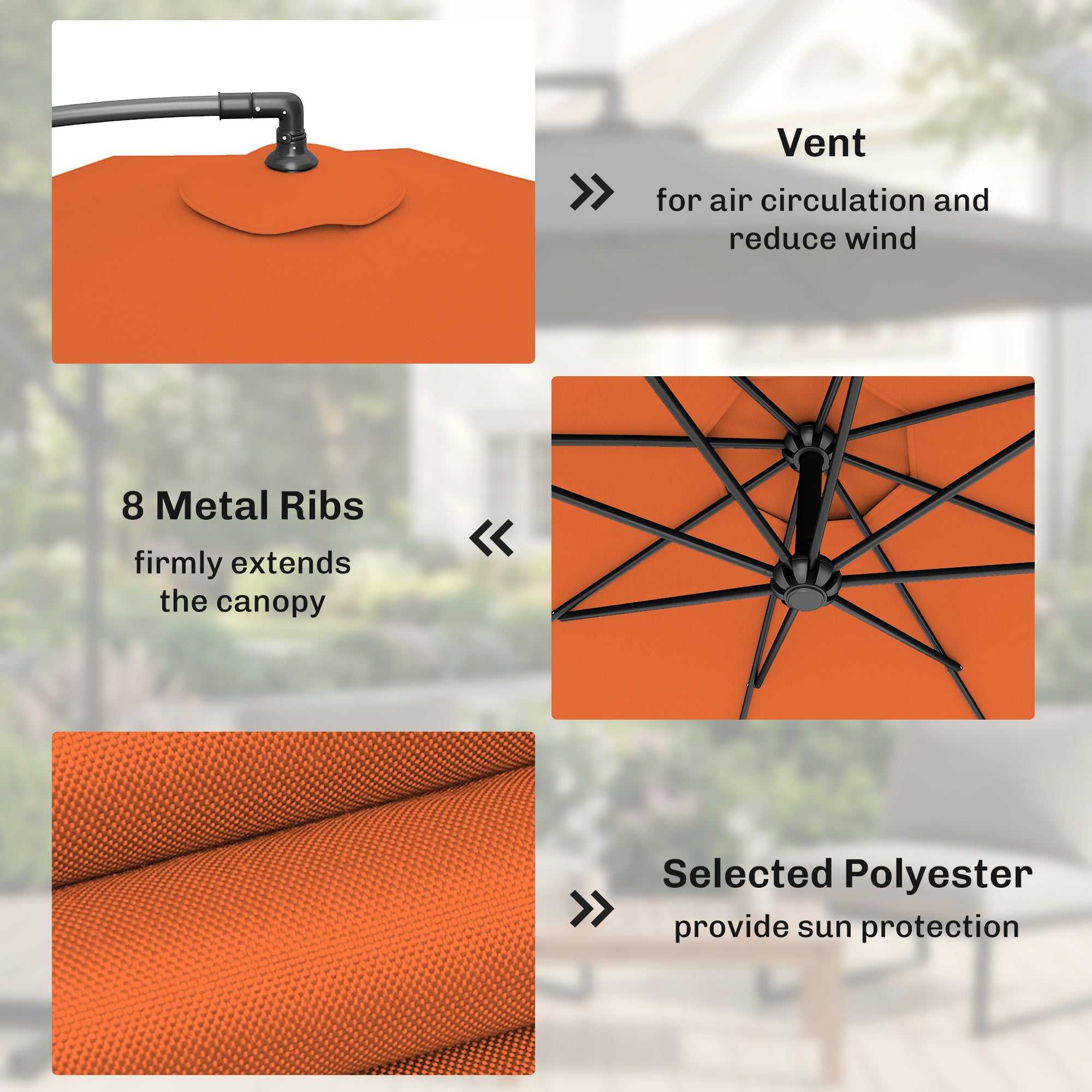 3m Overhanging Parasol, with Base, Weights and Cover - Orange