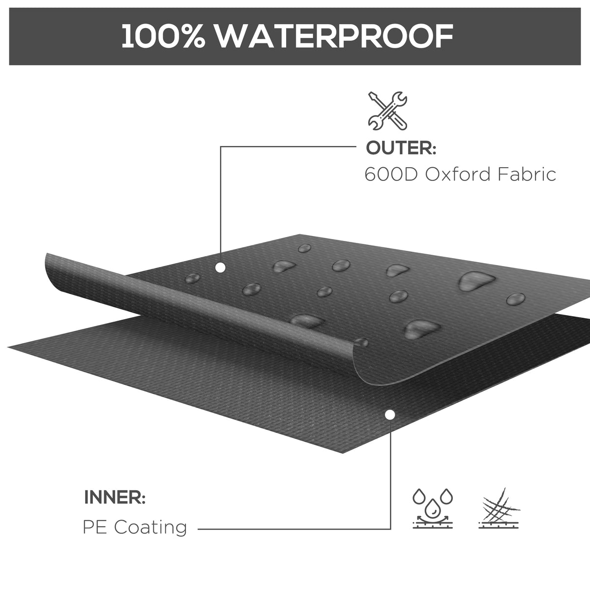600D Oxford Waterproof Outdoor Garden Furniture Cover for Rectangular Sofa Table Set 245x165x66 cm - Black