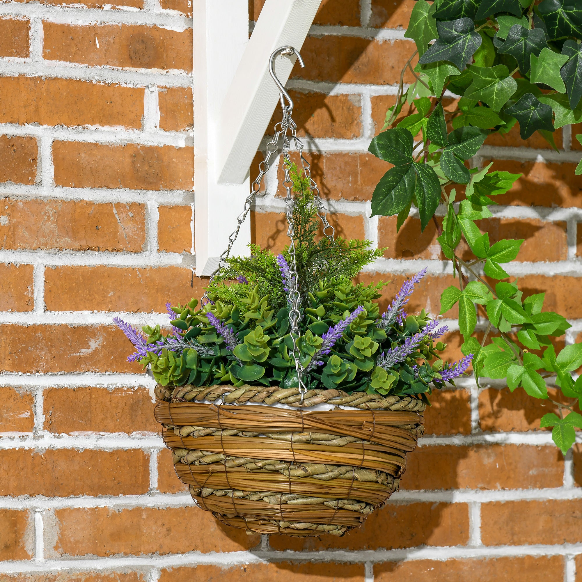 Set of Two Artificial Hanging Lisianthus Flower Pots - Purple