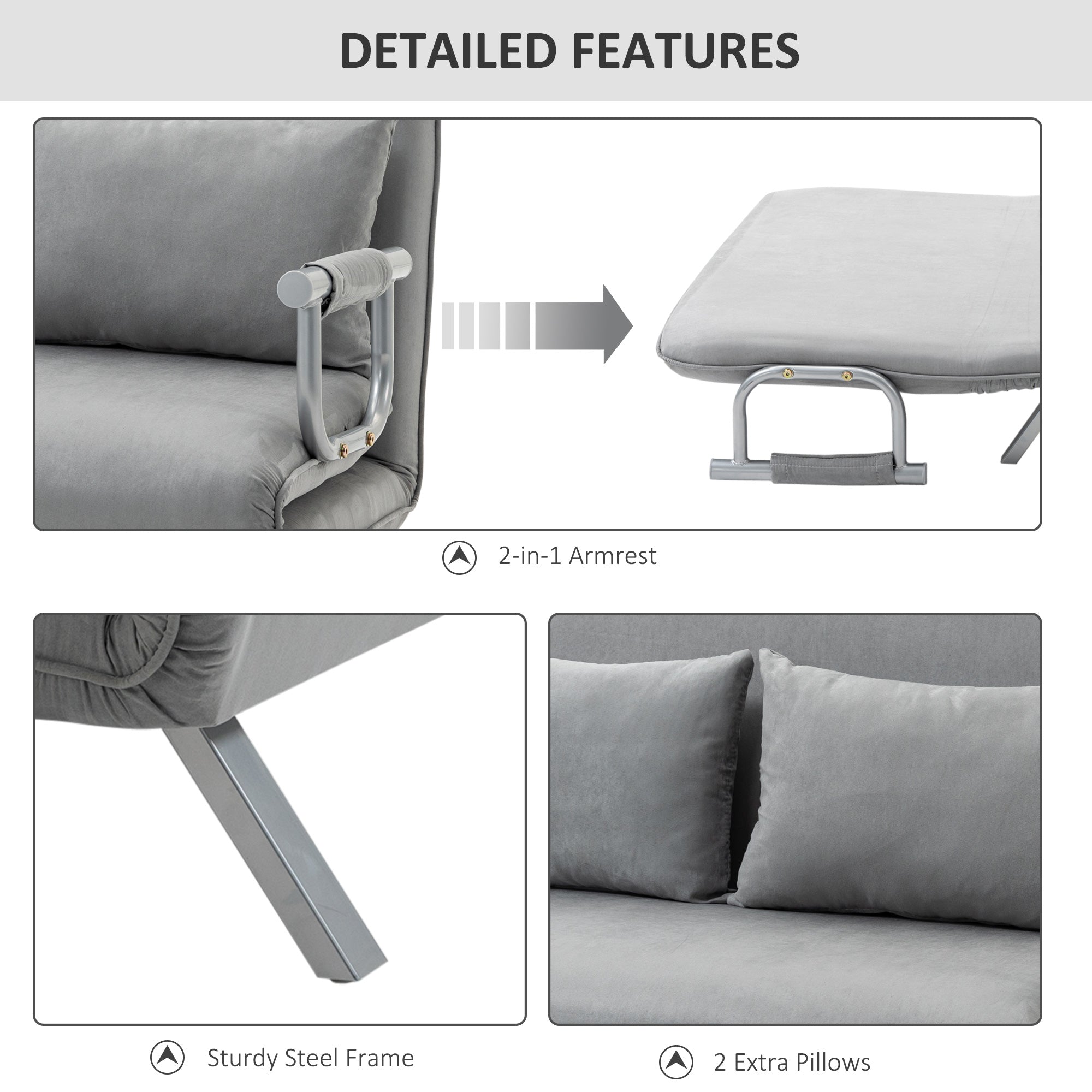 Two-Seater Click-Clack Sofa Bed - Light Grey