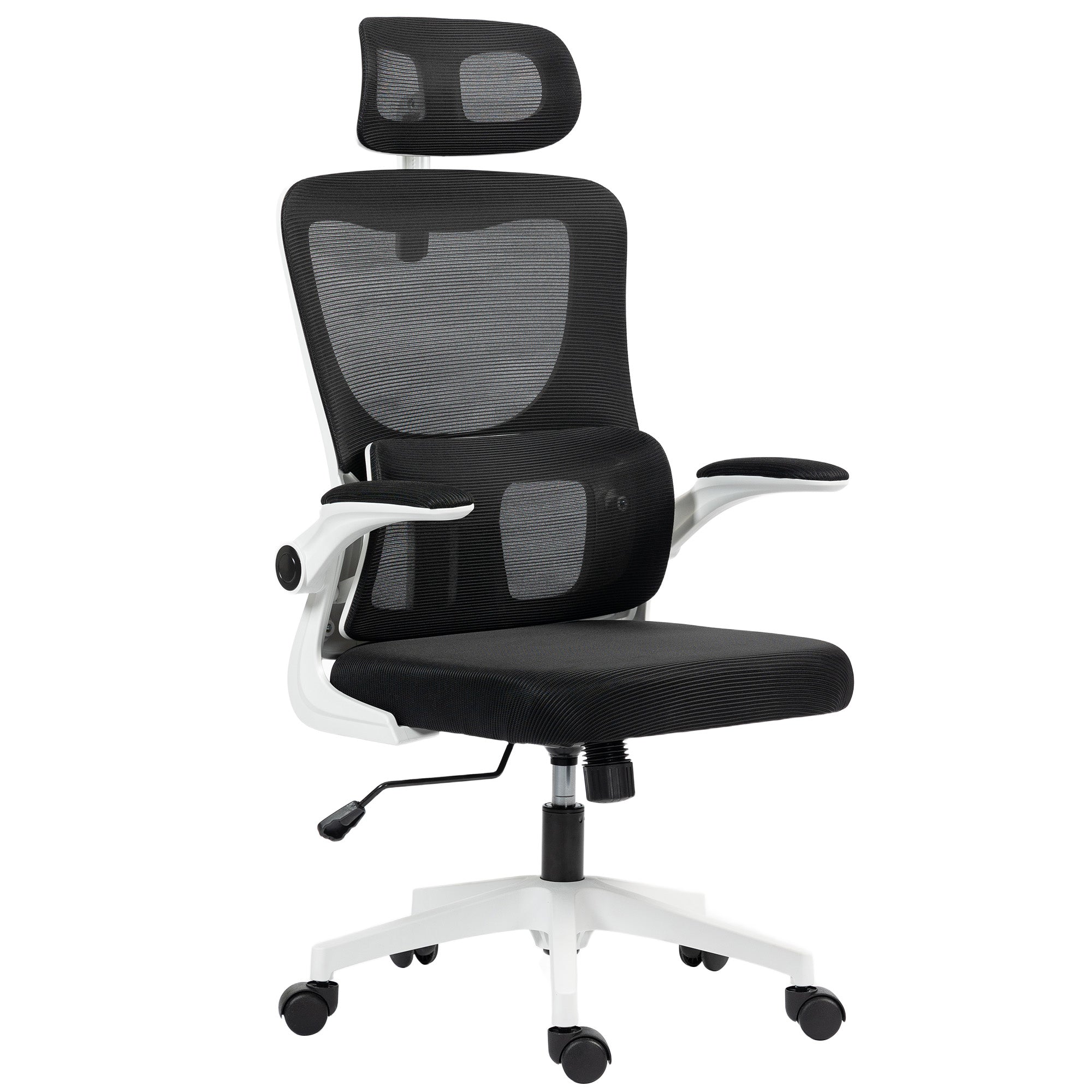 Ergonomic Office Chair, High Back Mesh Computer Desk Chair with Adjustable Headrest and Lumbar Support, Rotatable Armrests, Tilt Function for Home Office, Black