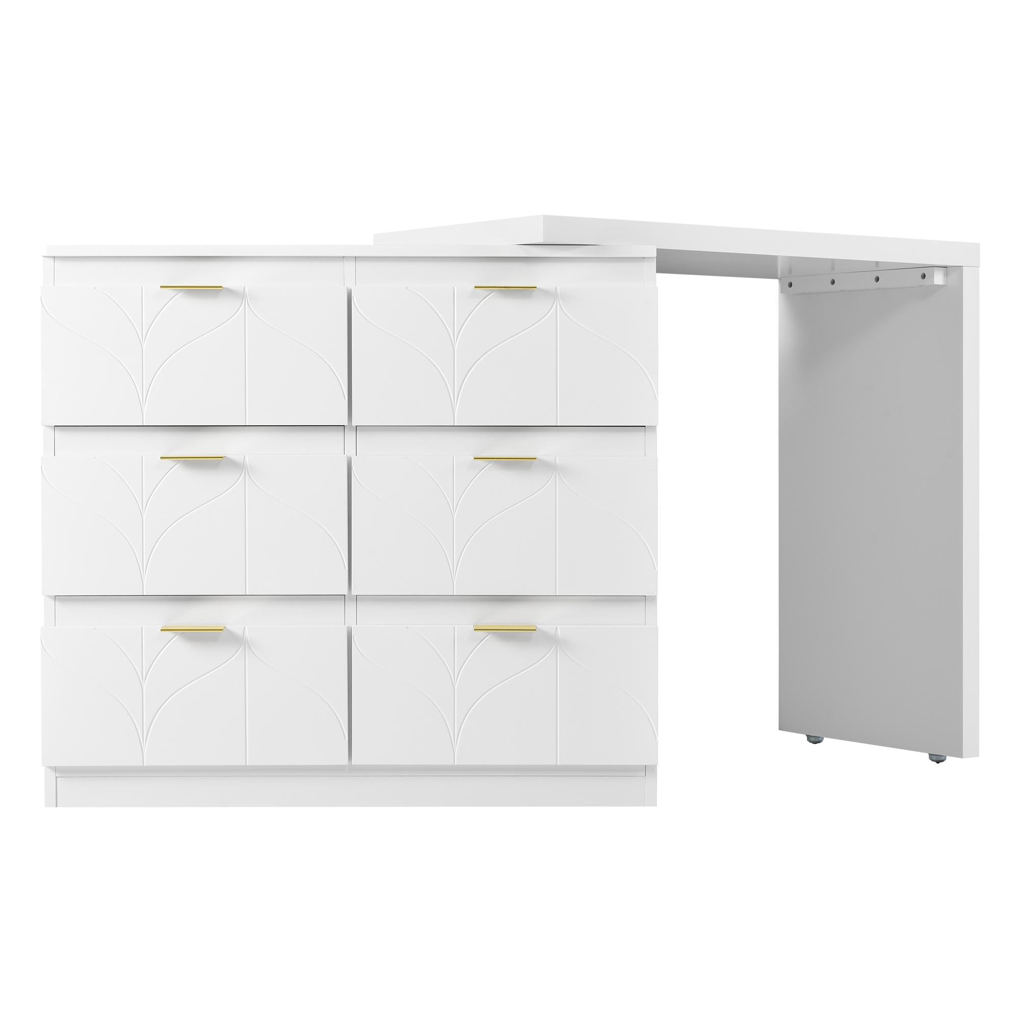 Elegant Dressing Table with 180° Rotating Top and 6 Silent Drawers - White