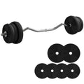 25kg Adjustable Barbell Set with Curl Bar and Non-Slip Handle for Weight Lifting Training - Black
