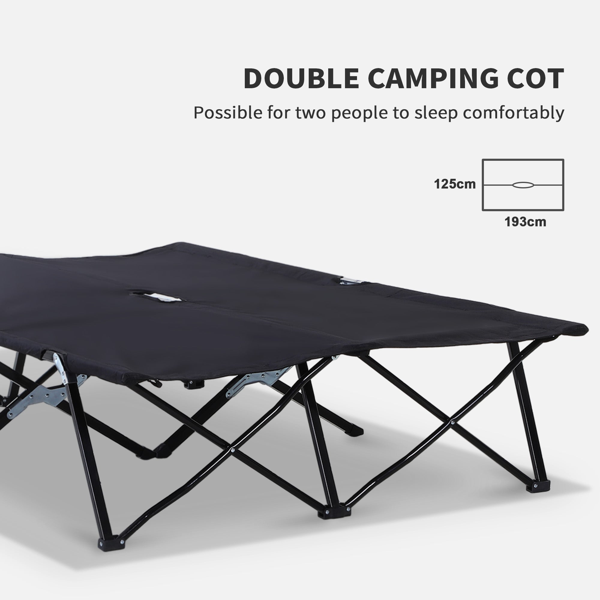 Lightweight Double Camping Cot Bed for Ultimate Comfort - Black