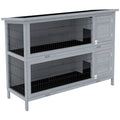Two-Tier Rabbit Hutch with Divider and No-Leak Trays 136x50x93cm - Grey