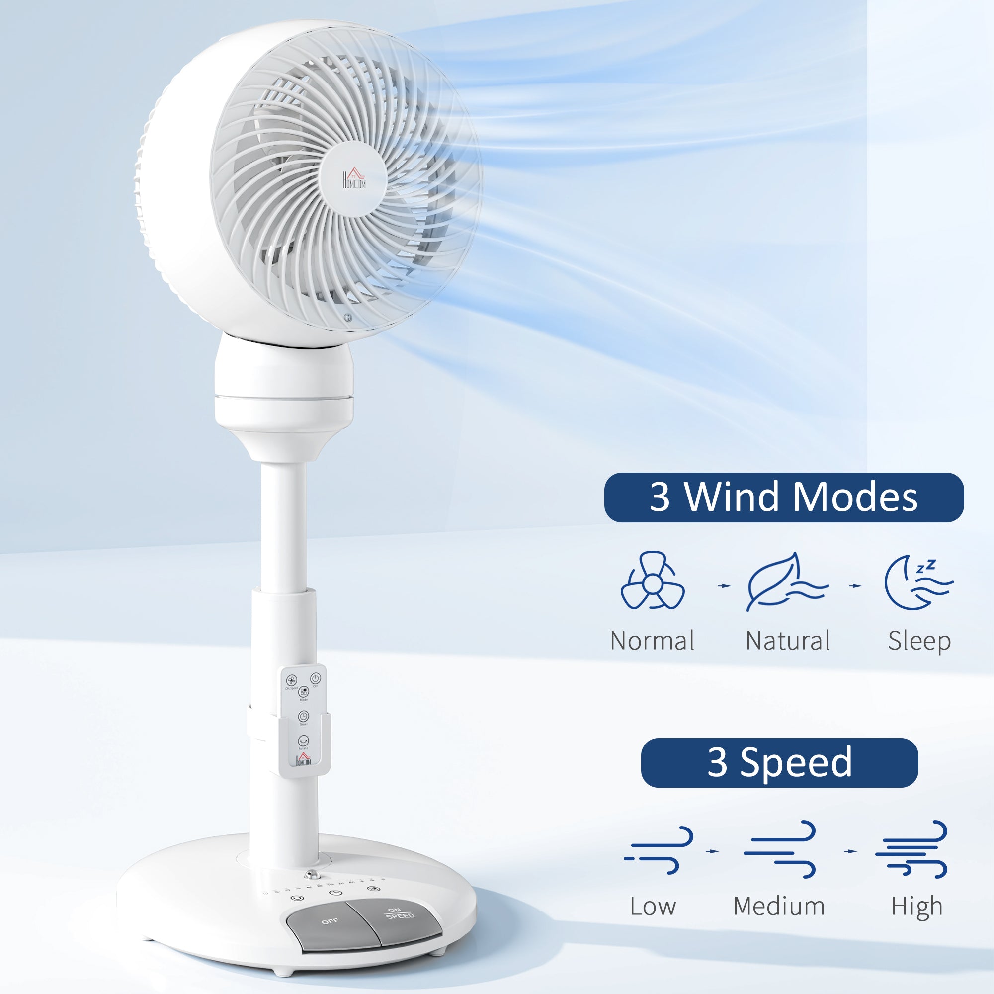 9'' Air Circulator Fan with 3 Speeds, 3 Modes, 70° Oscillation & Remote Control - White