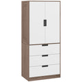 Two Door Two Drawer Wardrobe with Brown Accents - White/Brown