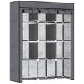 Fabric Wardrobe with Two Rails and Eight Shelves for Clothes Storage - Dark Grey