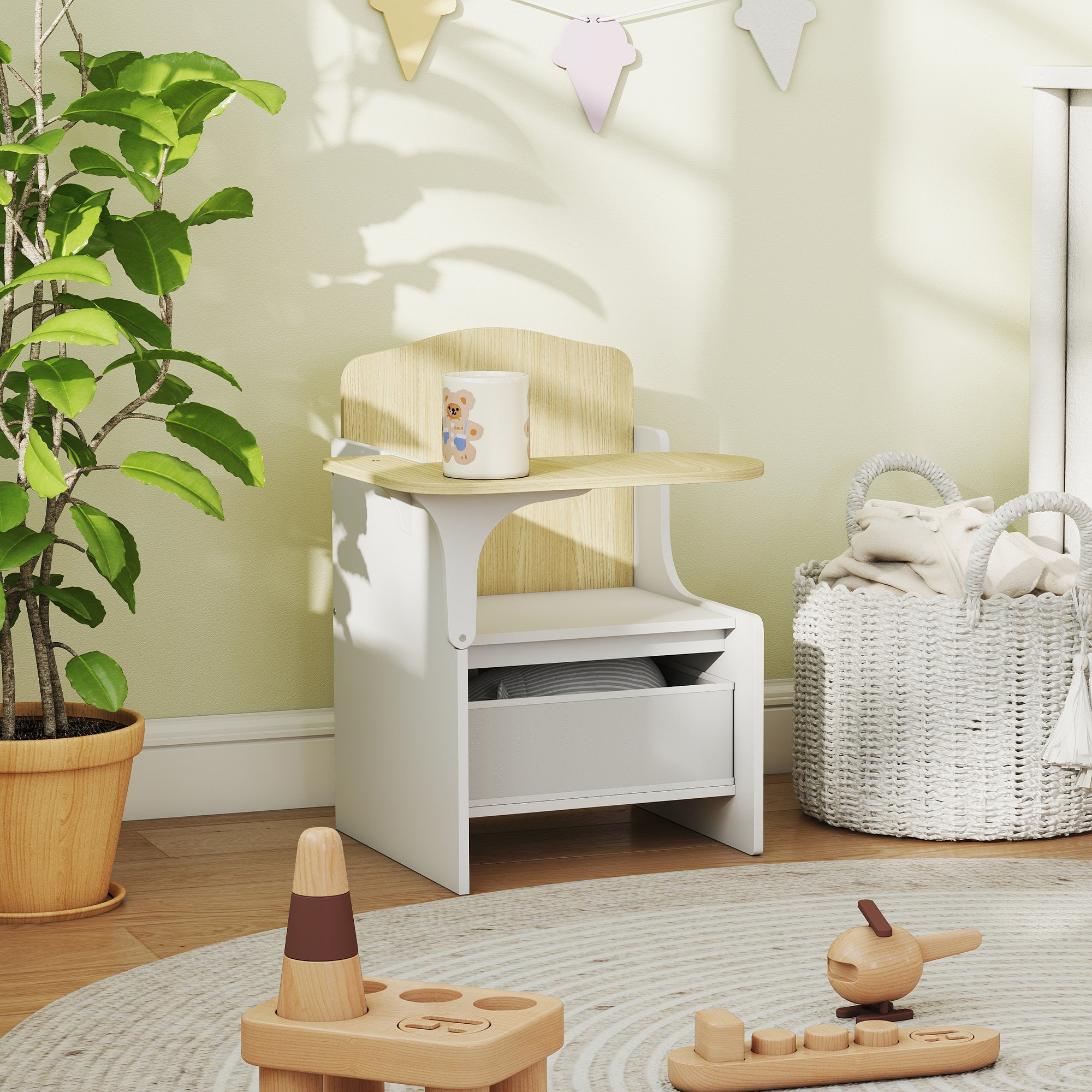 Kids Table and Chair Set, Children Desk and Chair with Storage Bins for Playing, Reading, Painting, for Ages 3-5, White
