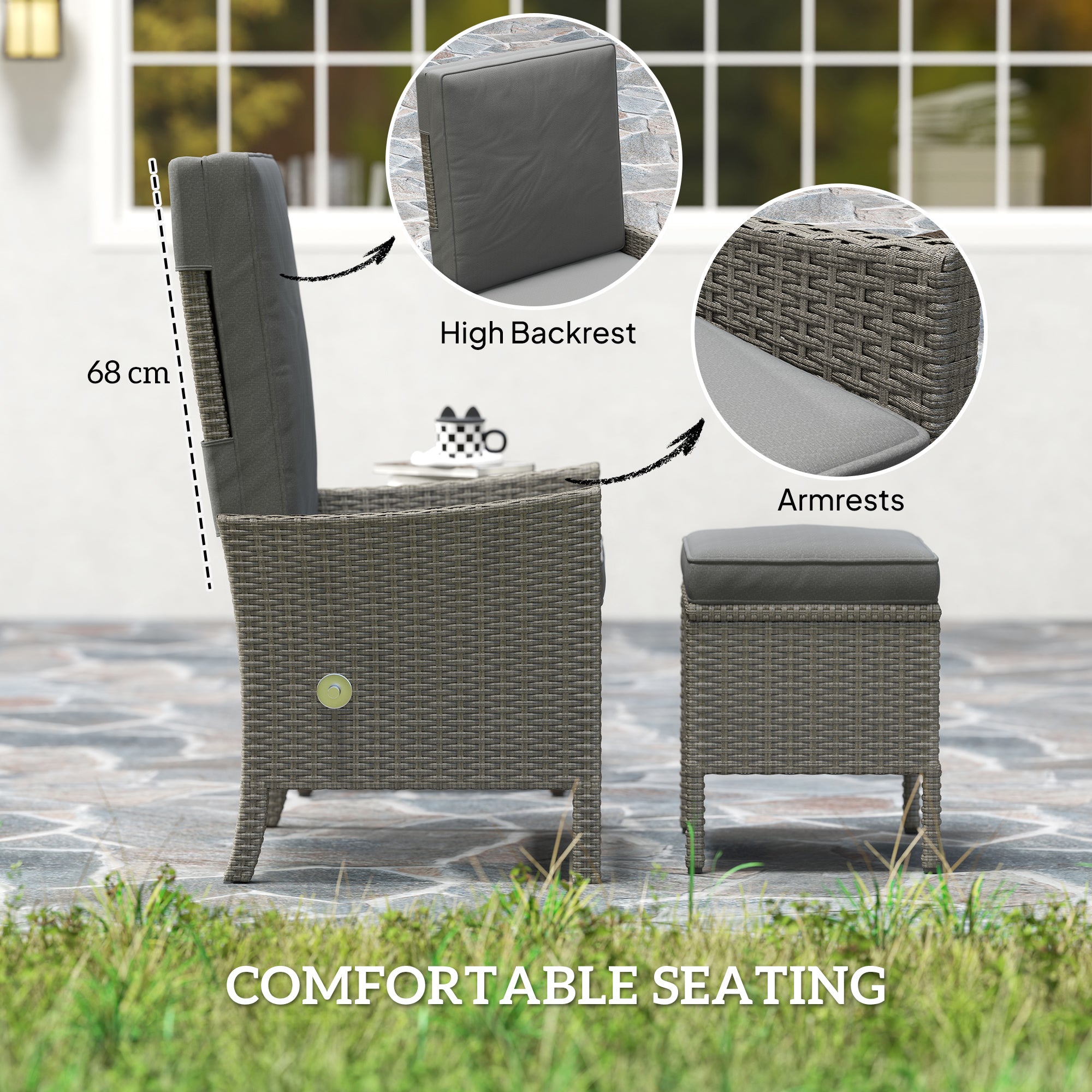5 Piece Rattan Garden Furniture Set with Adjustable Backrests - Dark Grey