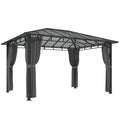 3 x 4 m Outdoor Hardtop Gazebo Canopy with PC Roof, Aluminium Permanent Pavilion Garden Gazebo with Curtains, Dark Grey
