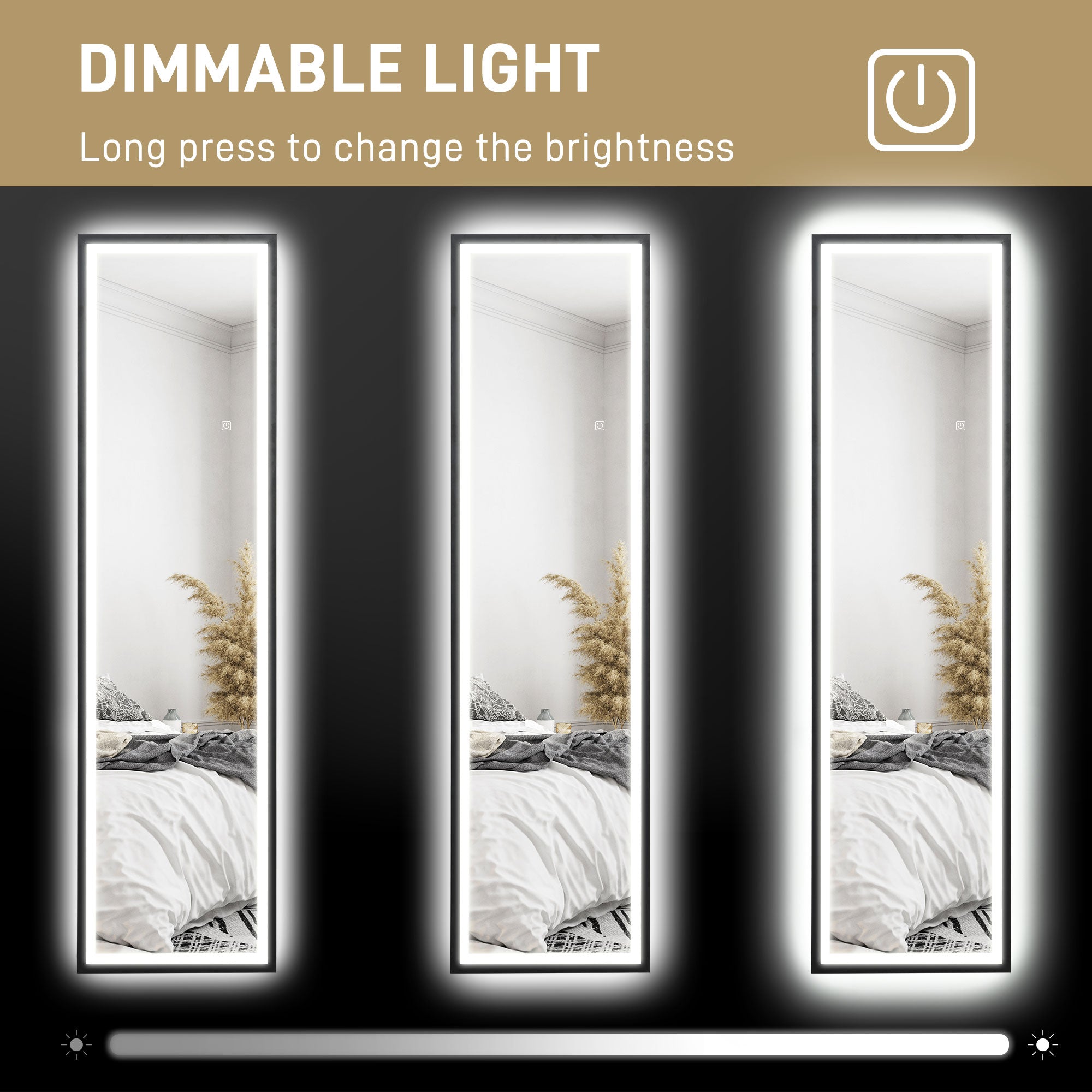 Full Length Mirror with LED Lights, 150 x 40cm Free Standing Mirror with Dimming and 3 Colour Lighting, Leaning or Wall Mirror with Metal Frame for Living Room, Bedroom, Black