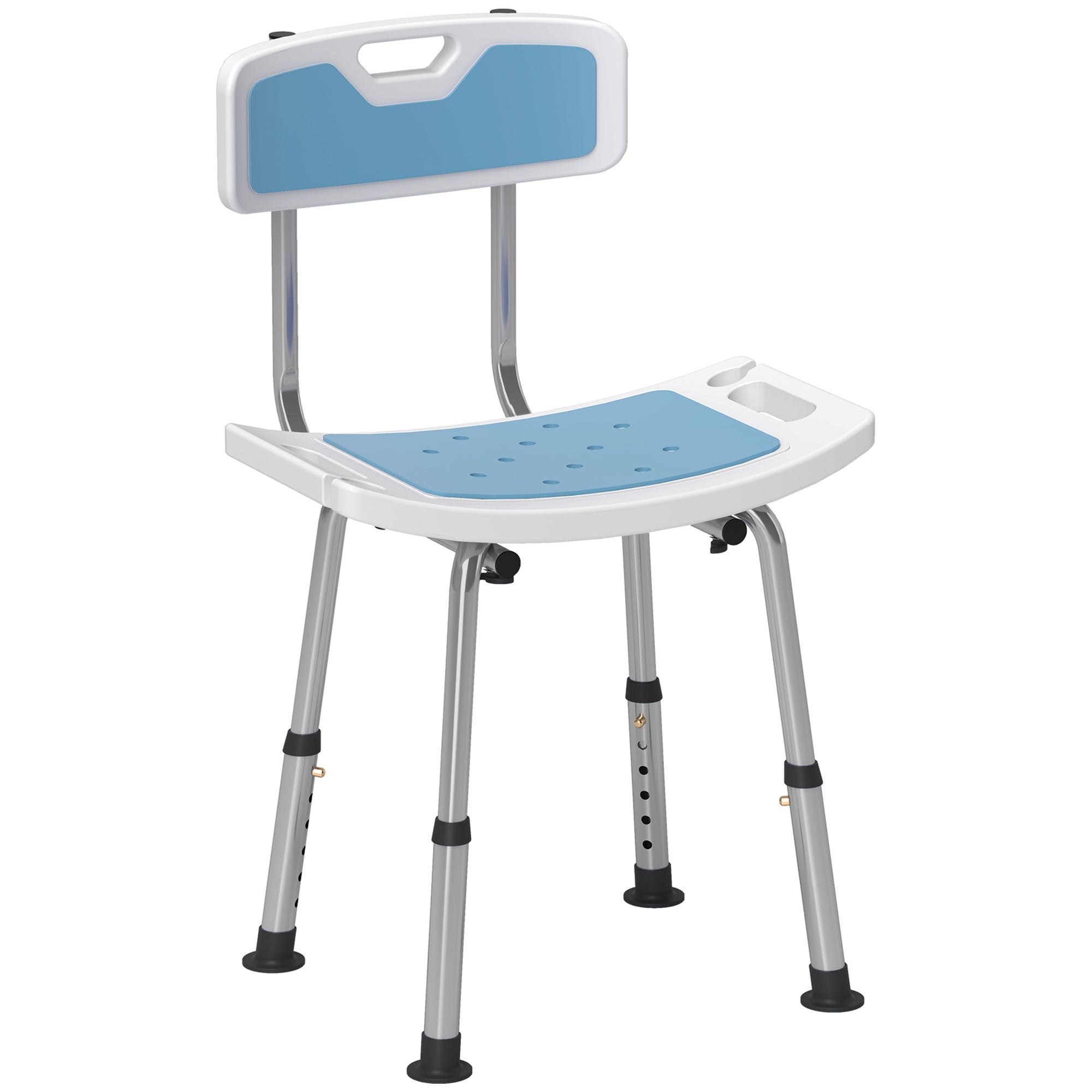 Shower Stool with Backrest, Height Adjustable Shower Chair with Anti-slip Foot Pads, Shower Head Holder, Light Blue