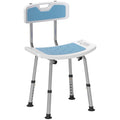 Height Adjustable Shower Stool with Backrest, Anti-Slip Feet & Shower Head Holder - Light Blue