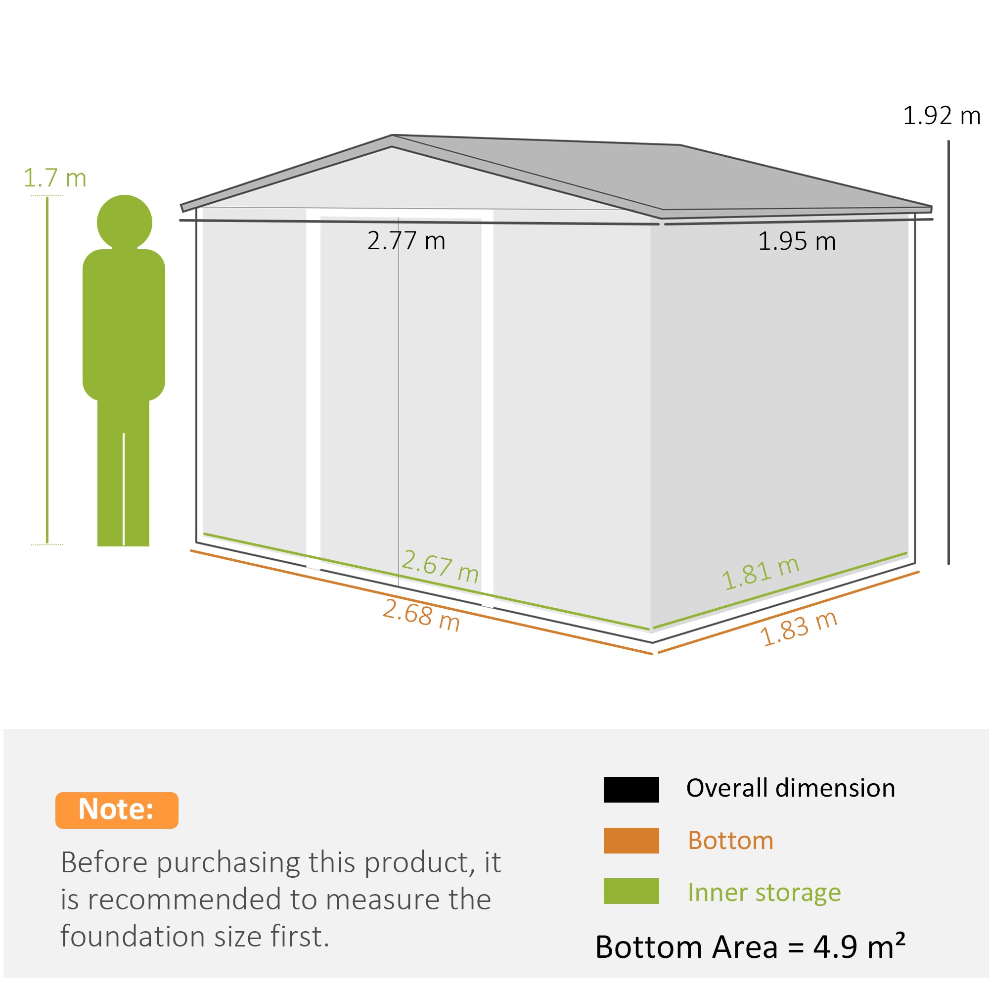 Garden Storage Shed, Metal Outdoor Storage Shed House with Foundation Kit, Ventilation, Doors, 9 x 6FT, Grey