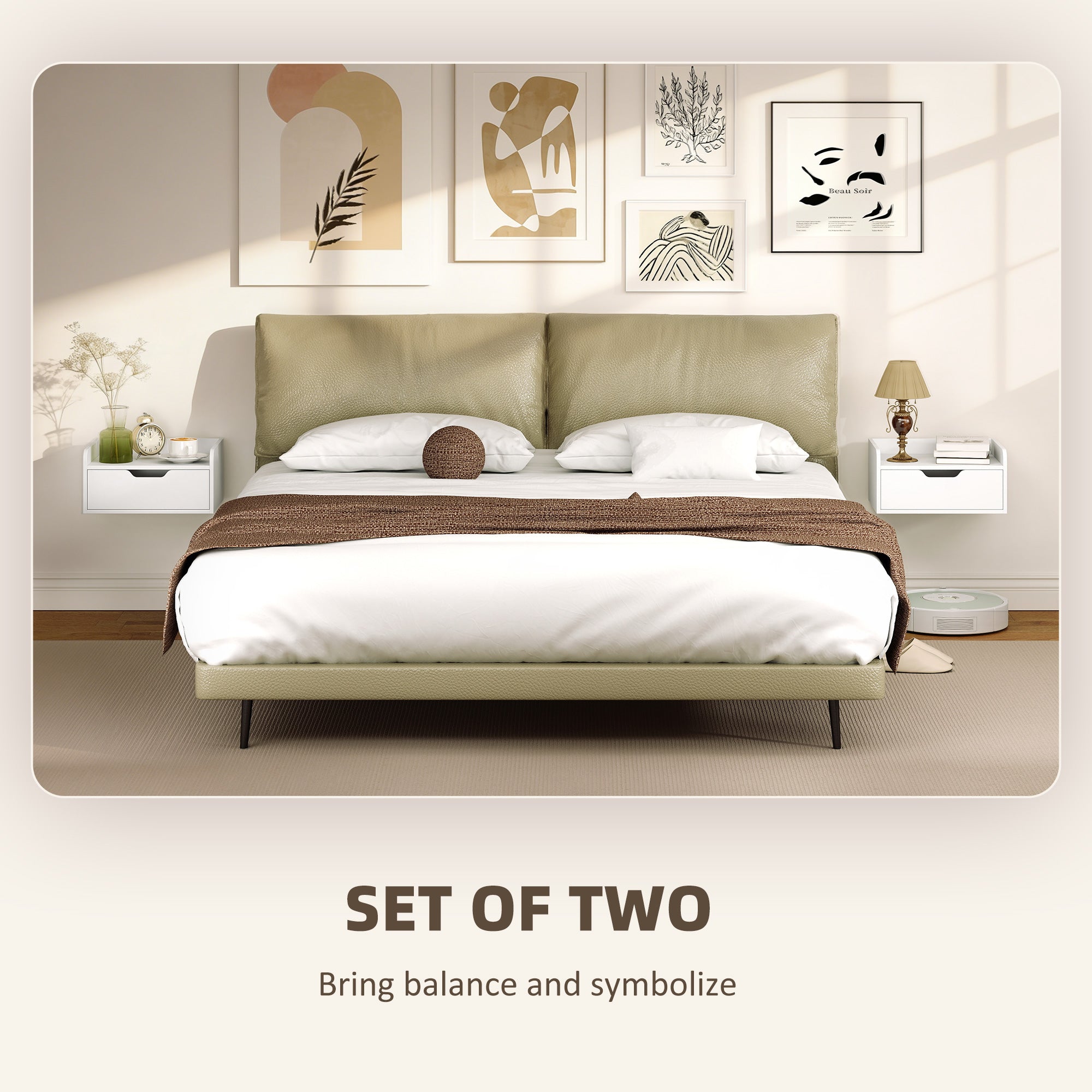 Floating Nightstands Set of 2, Wall Mounted Bedside Table with Drawer for Bedroom, White