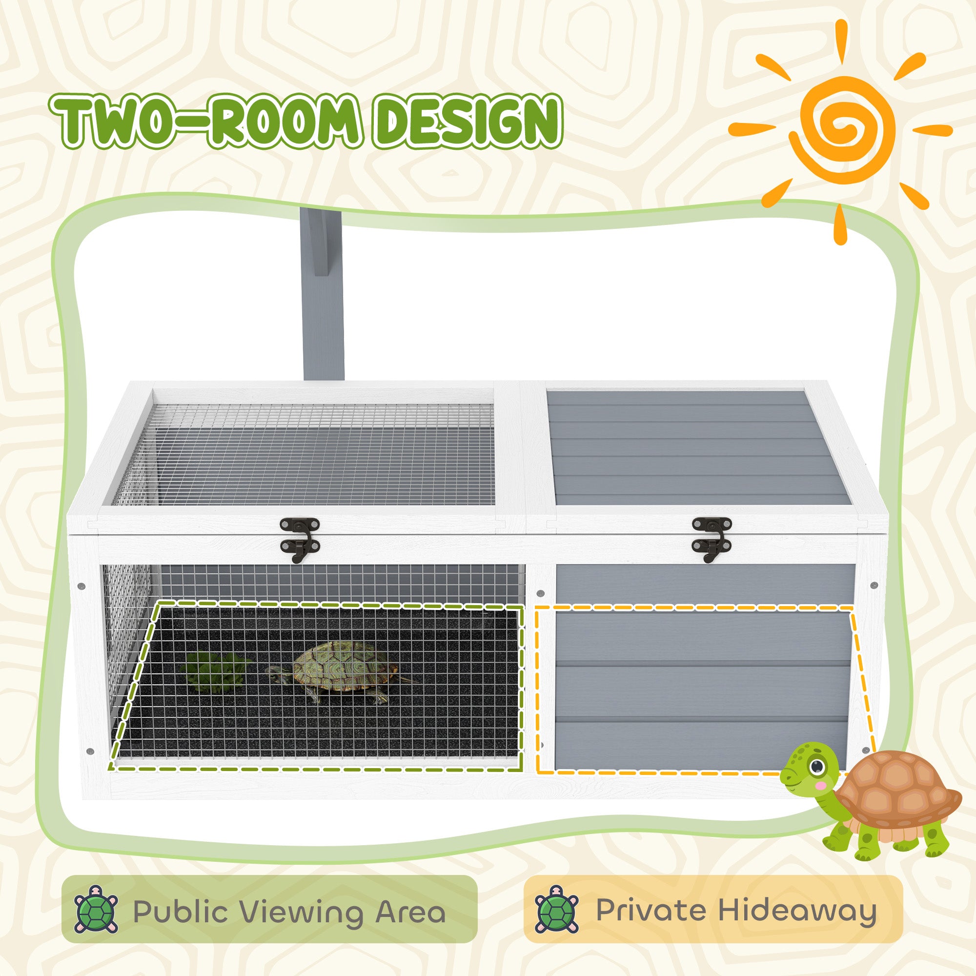 Wooden Tortoise Enclosure with Lamp Holder for Indoor & Outdoor Use - Light Grey