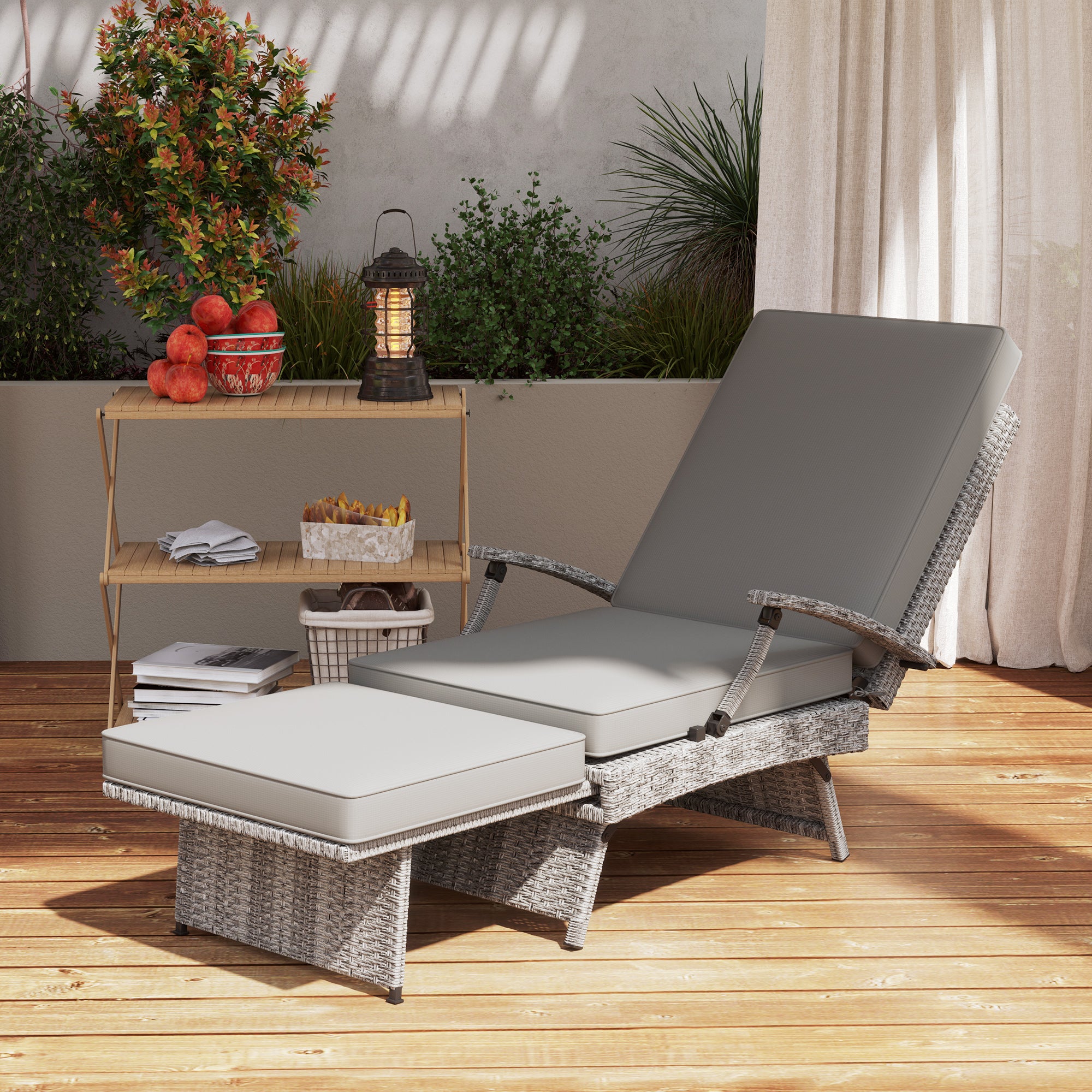 80° Reclining Rattan Lounger - Grey
