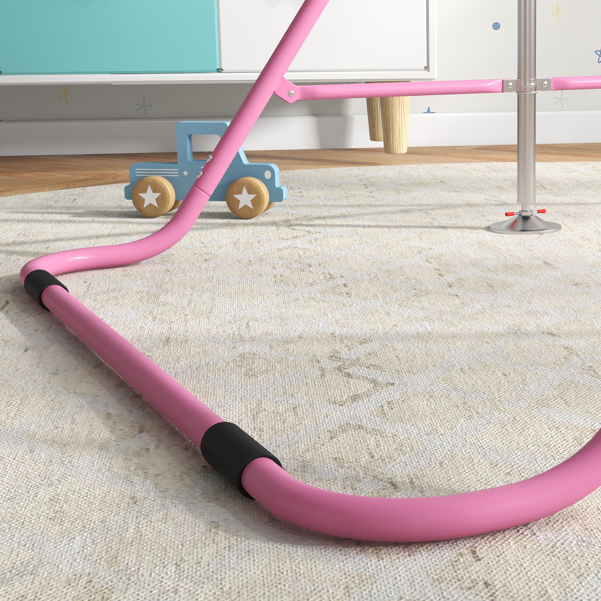 Adjustable Foldable Kids Gymnastic Bar with Horizontal Bars - Pink