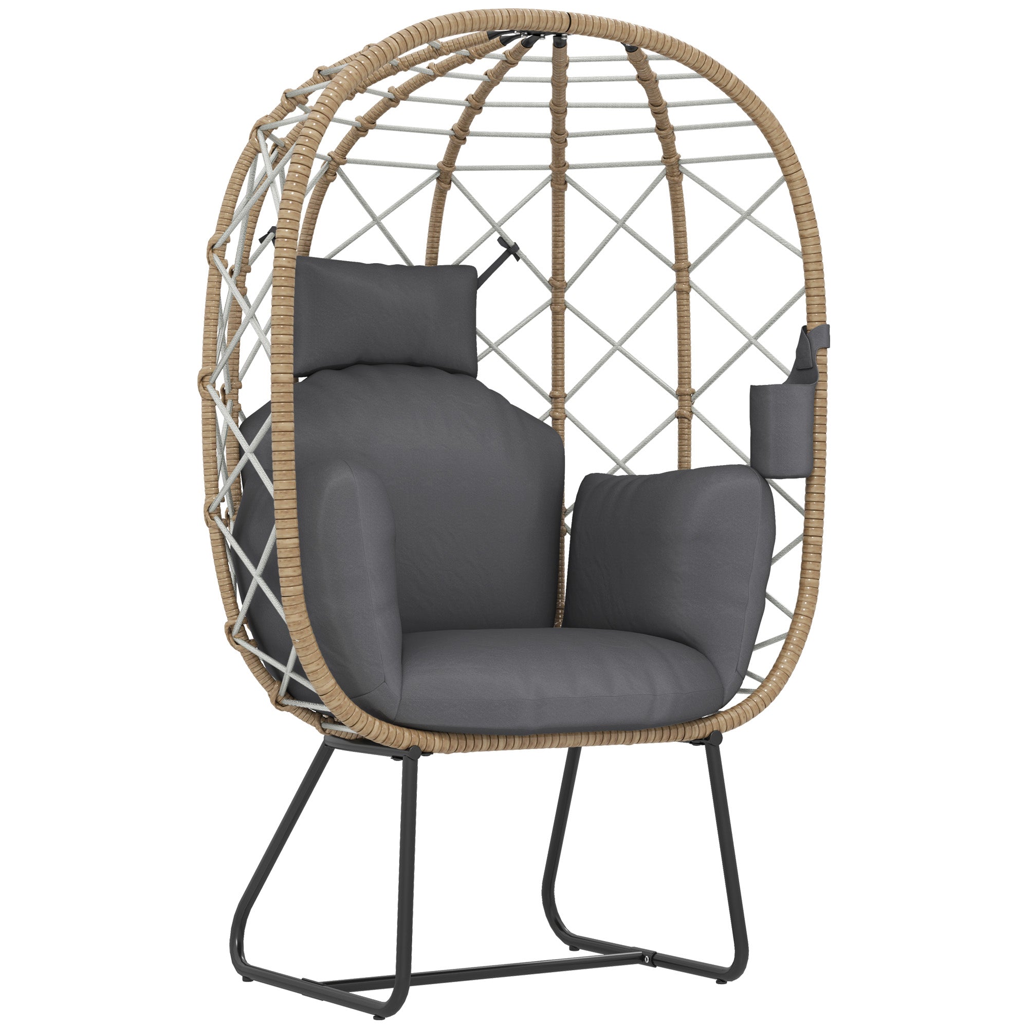 1 Piece Rattan Egg Chair with Cushion and Headrest - Brown