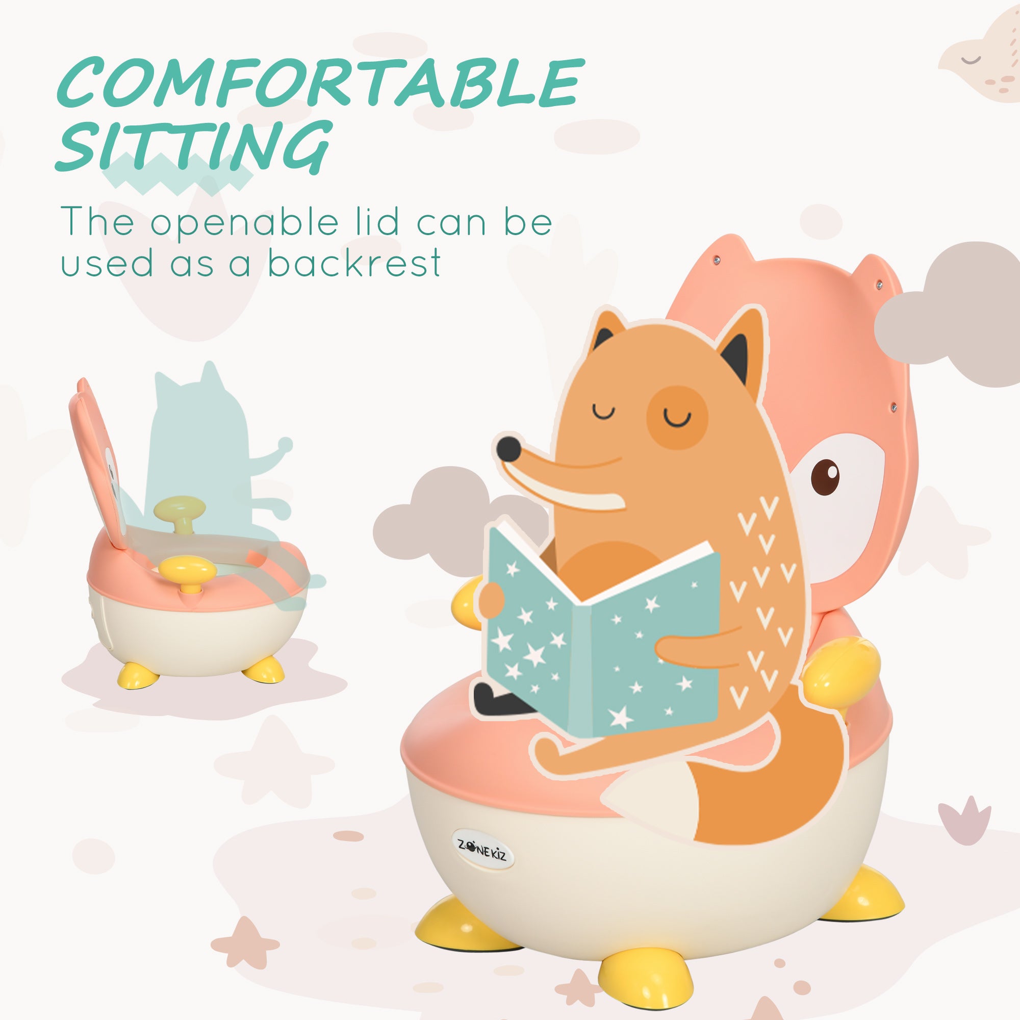 ZONEKIZ Baby Potty Training Toilet with Splash Guard, Anti-Tip Feet, Side Handles, Easy to Clean