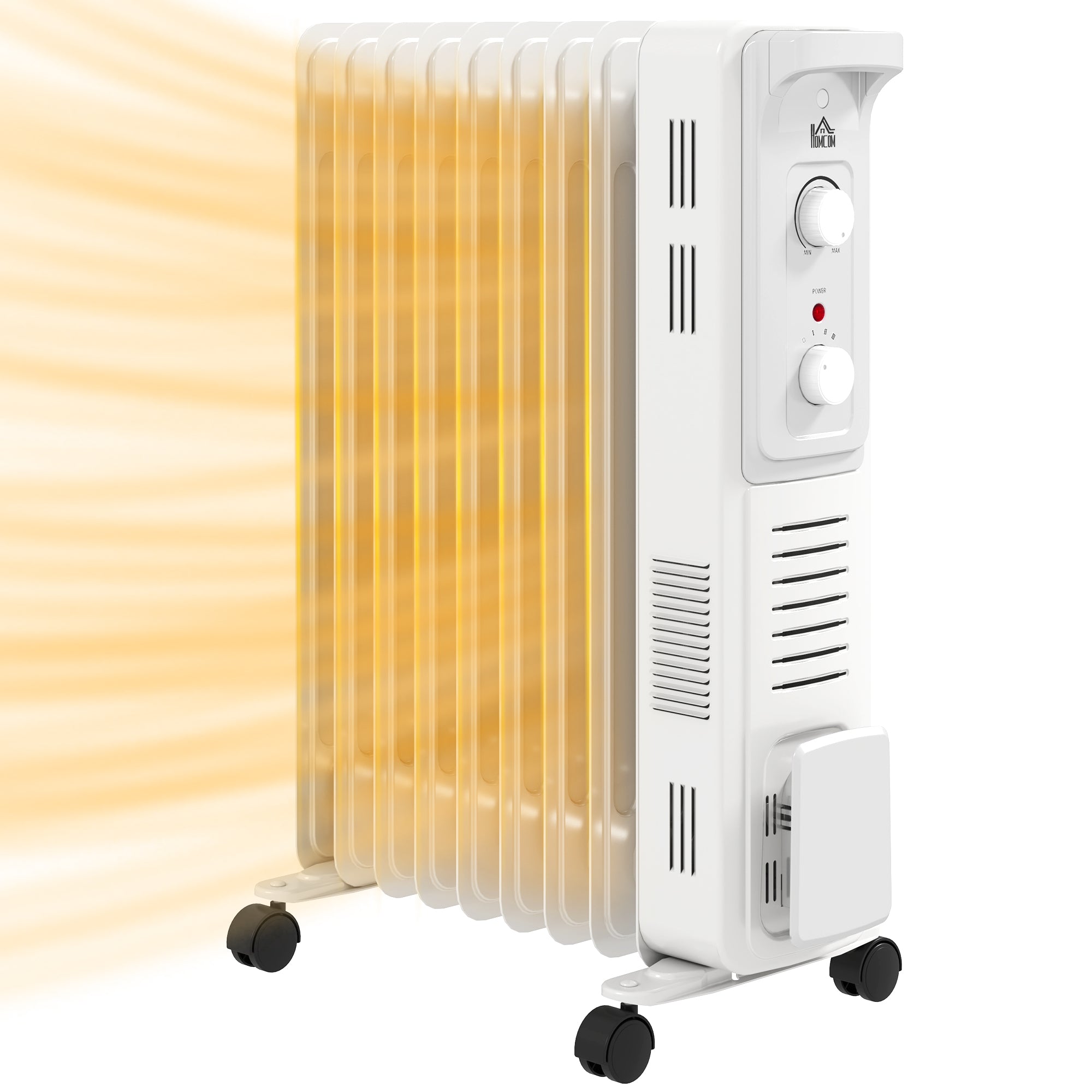 2000W Quiet Oil Filled Radiator, 9 Fin Energy Efficient Portable Electric Heater with 3 Heat Settings, Adjustable Thermostat, Safety Tip Over, Overheat Protection, for Home, White