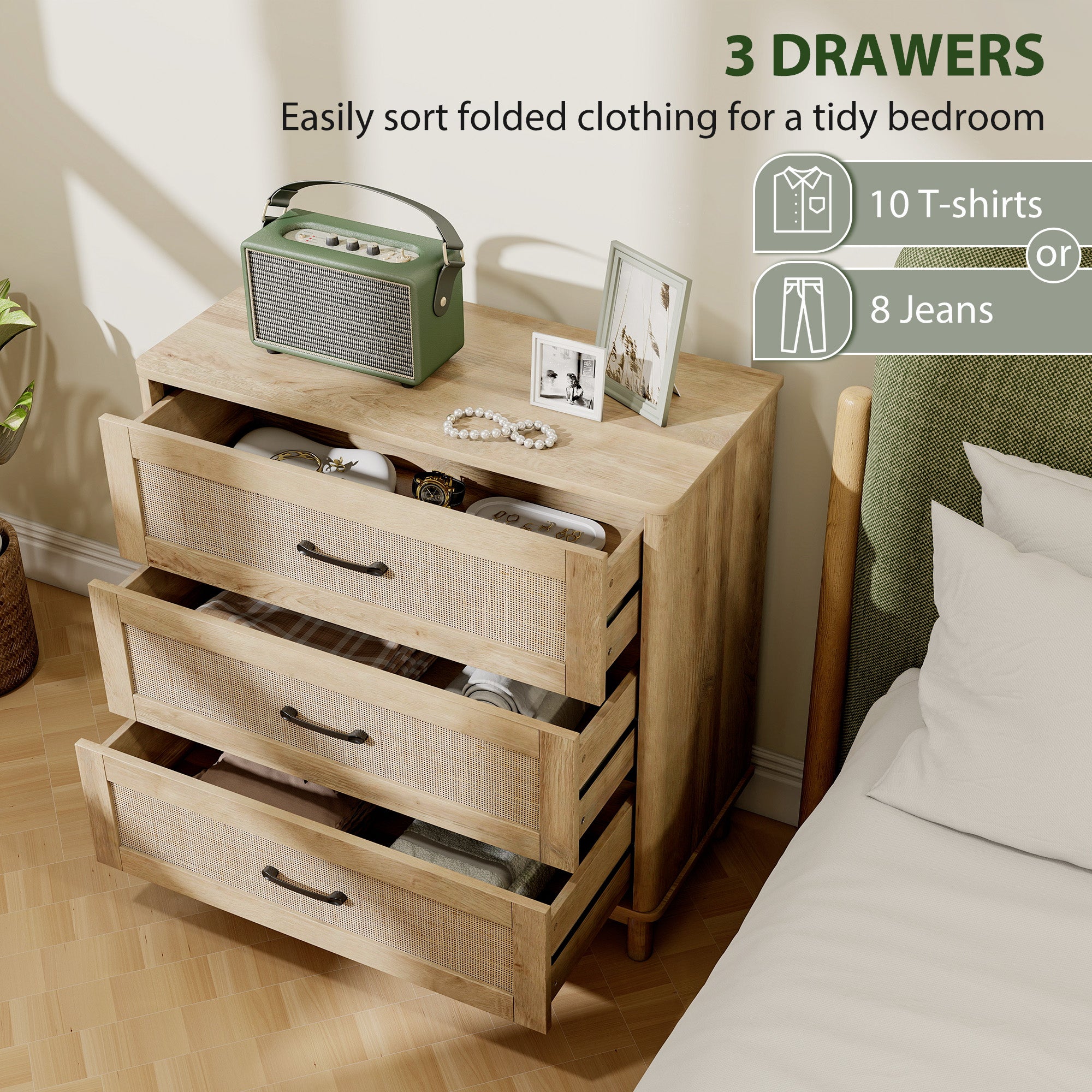 76 cm Wide Drawer Chest of Drawers with 3 Drawer - Oak