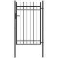 Galvanised Steel Garden Gate, Outdoor Fence Gate Security Barrier with Lock, Keys and Handle, Outdoor Entrance Way Door with Classic Finials, 105 x 204 cm, Black