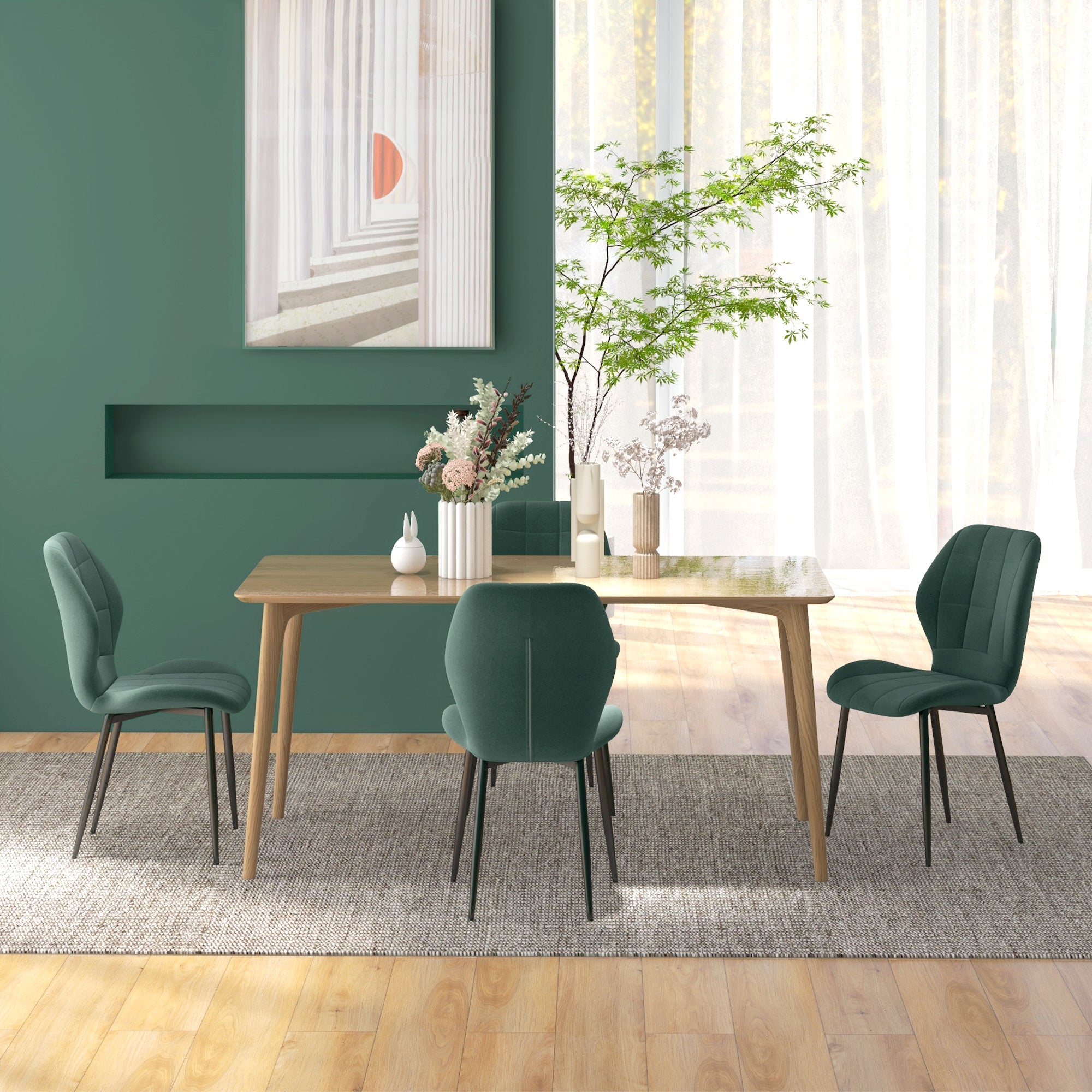 Set of Four Flannel Relaxed Tub Dining Chairs - Green