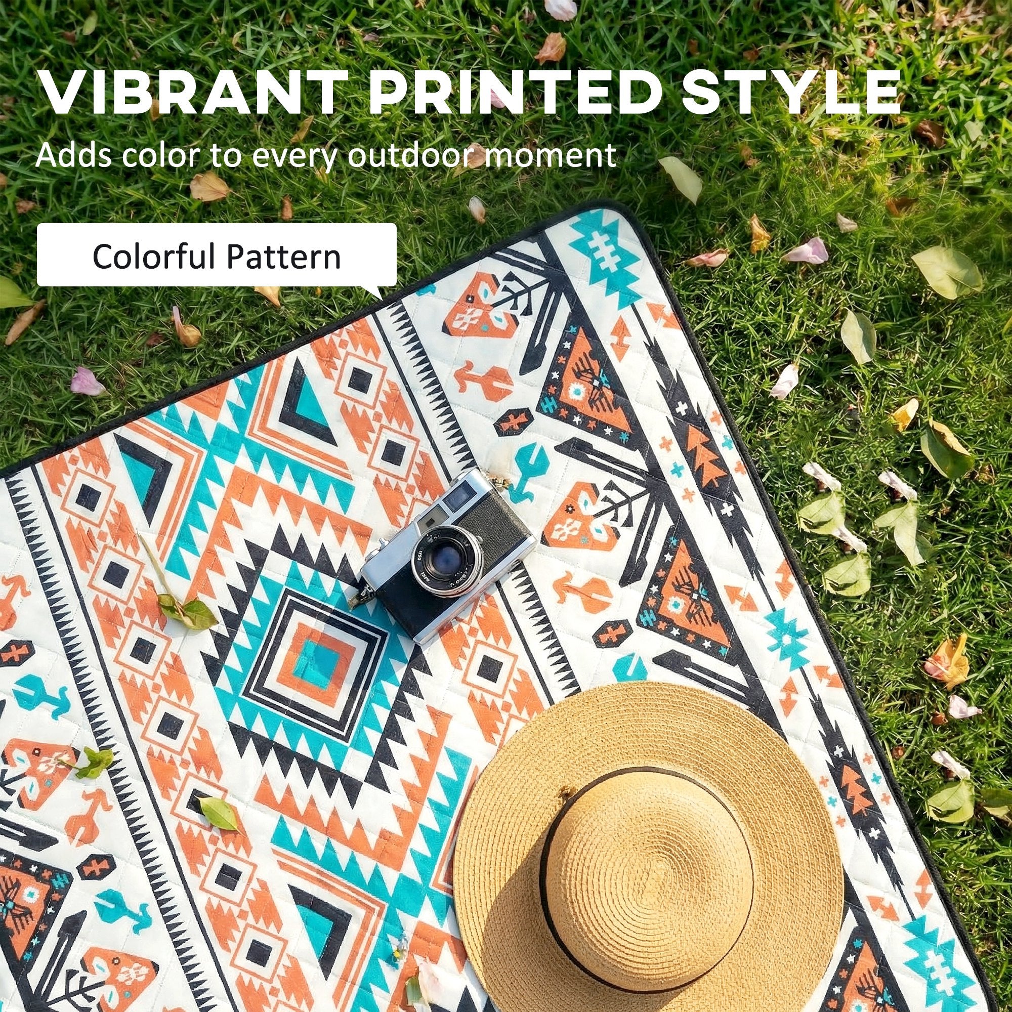 Picnic Blanket, 300x200CM Large Beach Blanket Outdoor Picnic Mat with Integrated Strap for Camping, Mix-Colour
