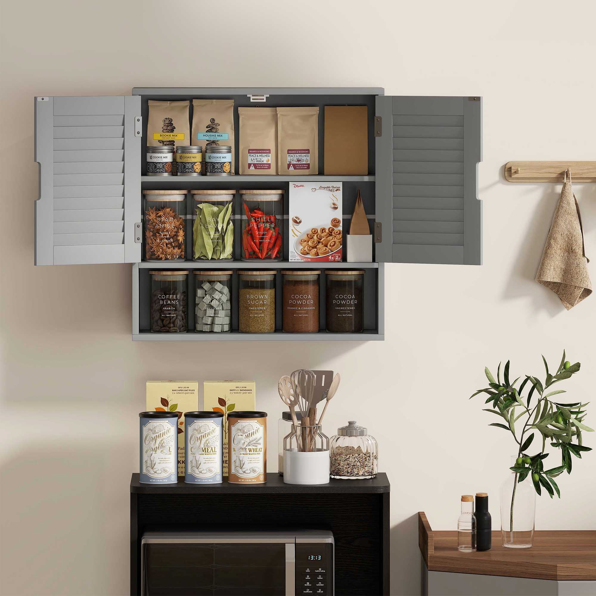 Bathroom Cabinet, Wall Mounted Storage Cabinet with Adjustable Shelves, 60 x 20 x 60 cm, Grey