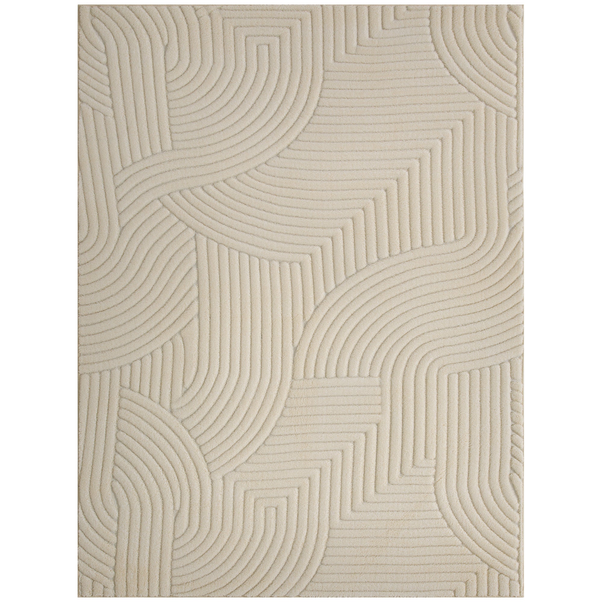 Modern Geometric Rug, Thick Plush, Non-Slip, 160 x 120 cm – Cream, Living Room/Bedroom/Office