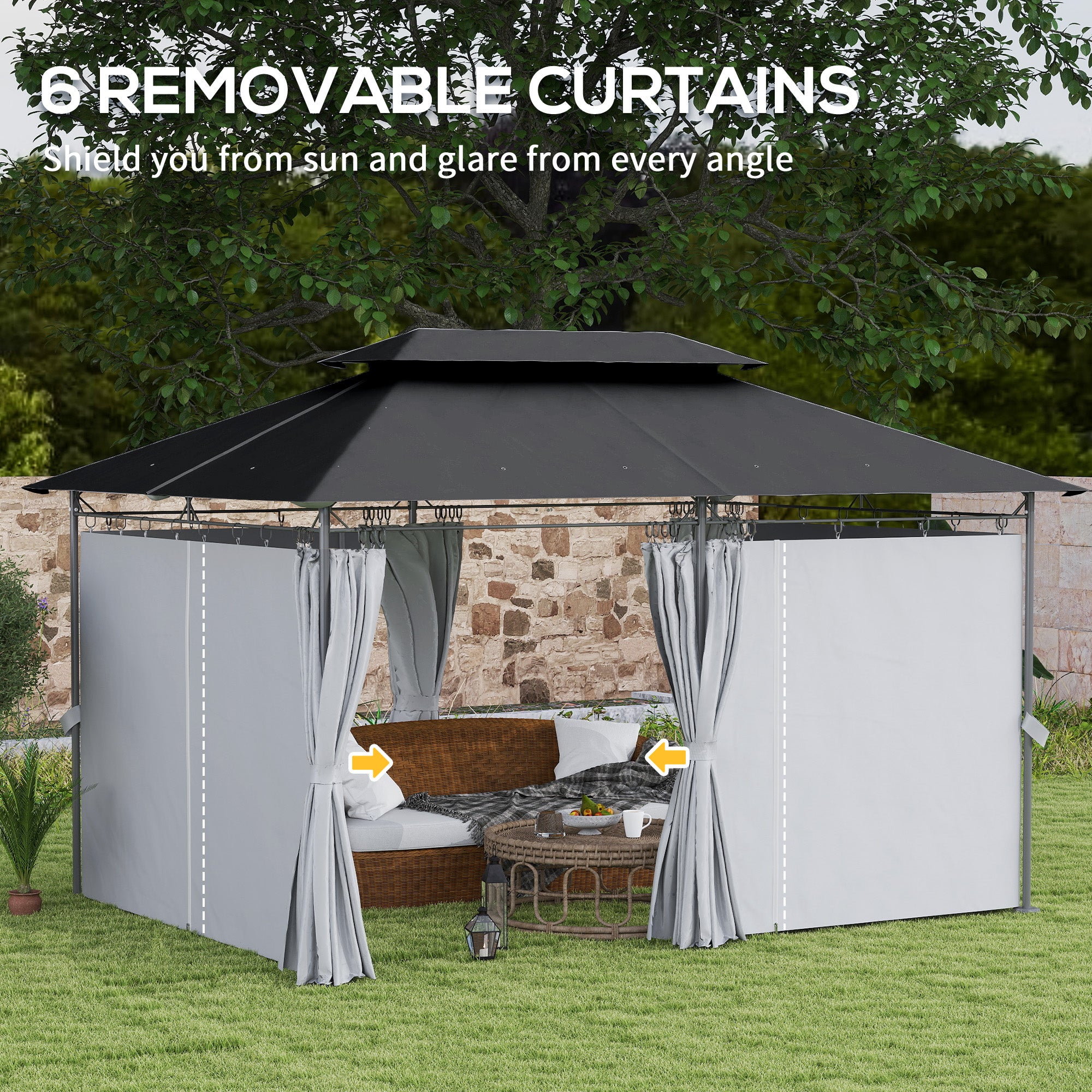 3 x 4m Metal Frame Two-Tier Roof Gazebo - Dark Grey