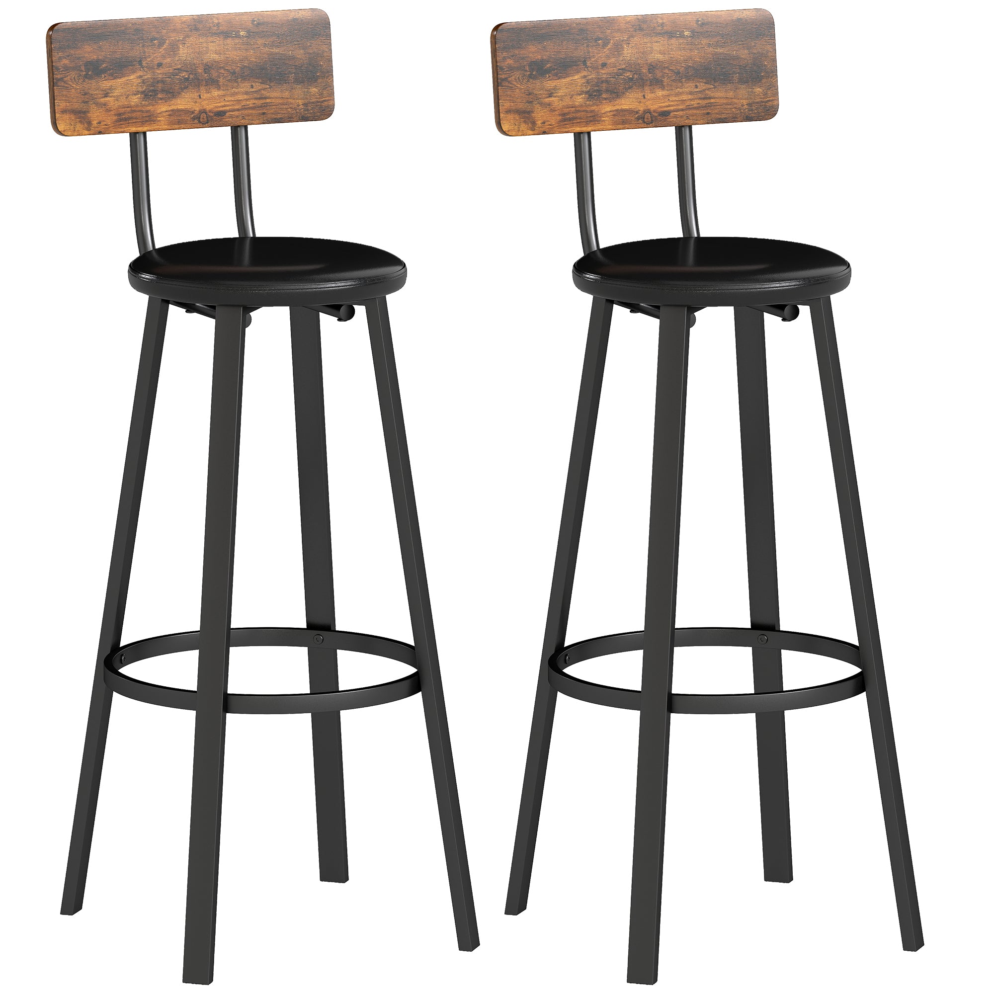Set of Two Industrial-Style Bar Stools - Brown/Black