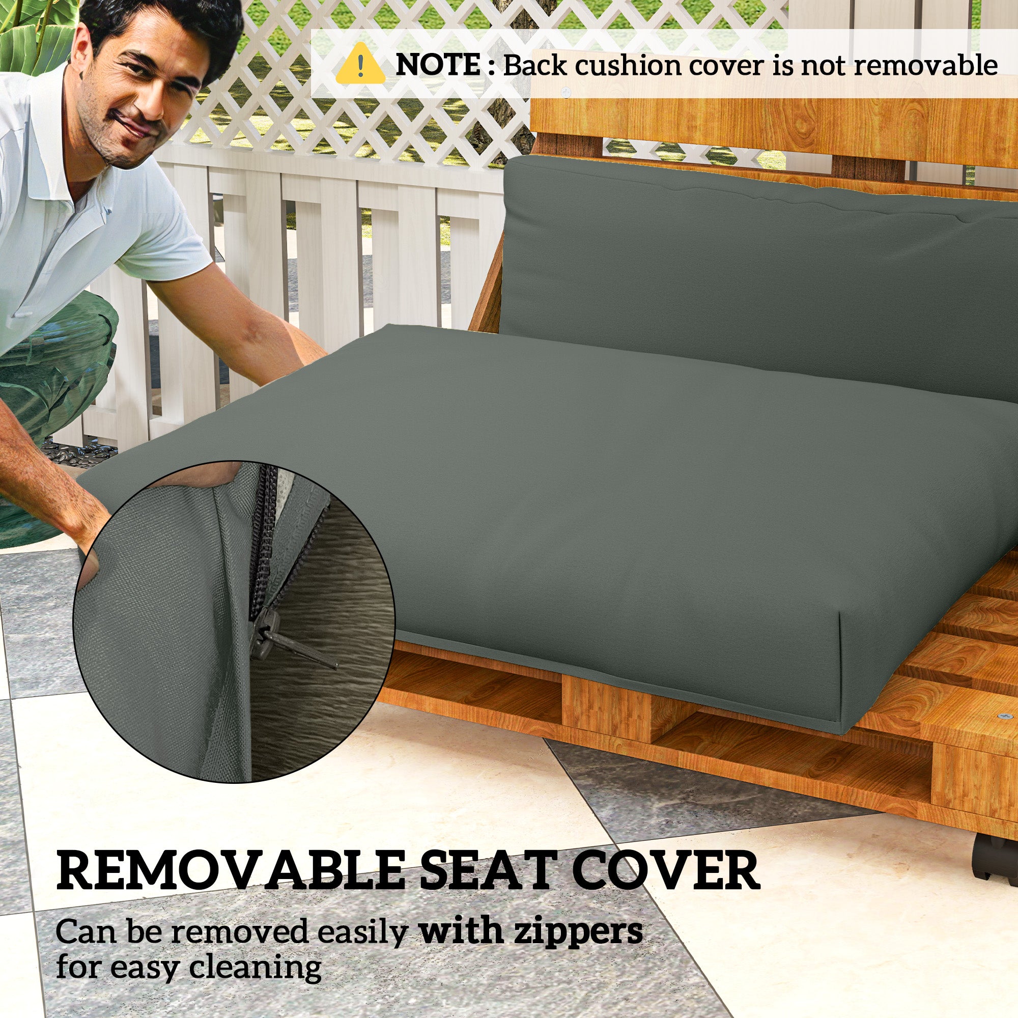 2 Seater Pallet Furniture Cushions Pallet Cushions, UPF20+ 220gsm Fabric, 20 cm Thick Outdoor Seat Pads, Charcoal Grey