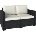 2 Seater Rattan Sofa, Outdoor Garden Sofa with Deep Seat, Cushions, Wide Armrests for Patio, Balcony, Porch, Black