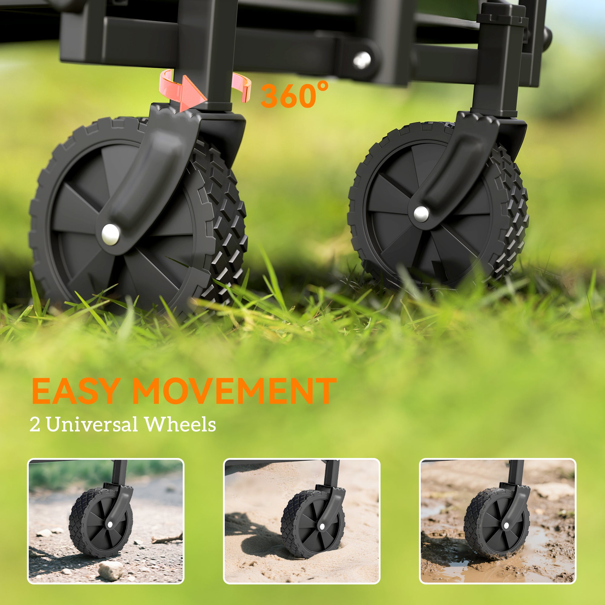 62L Festival Trolley on Wheels, Portable Small Folding Trolley Cart, 60kg Heavy Duty Collapsible Foldable Wagon with Adjustable Handle and Carrying Bag for Beach, Camping, Garden, Green