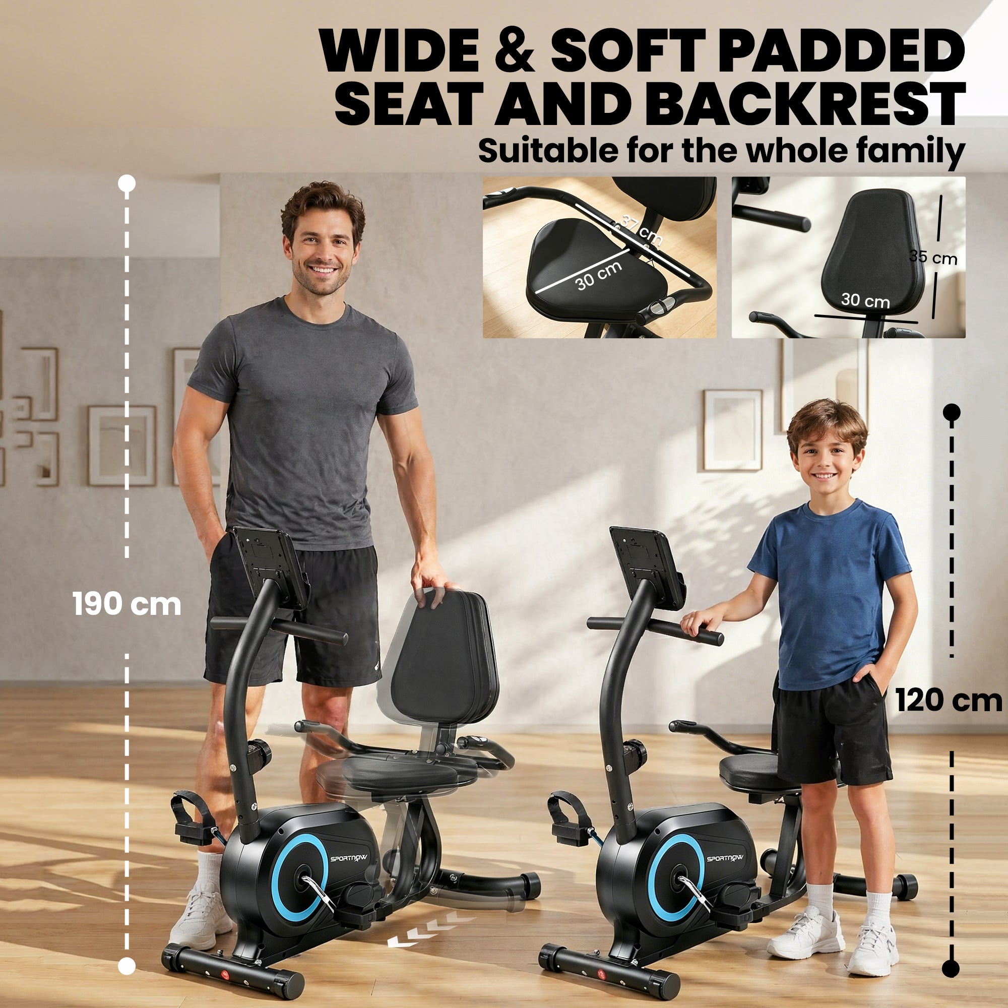 Recumbent Exercise Bike for Home, Stationary Bike with Bluetooth, App Connectivity, Quiet 8-Level Magnetic Resistance
