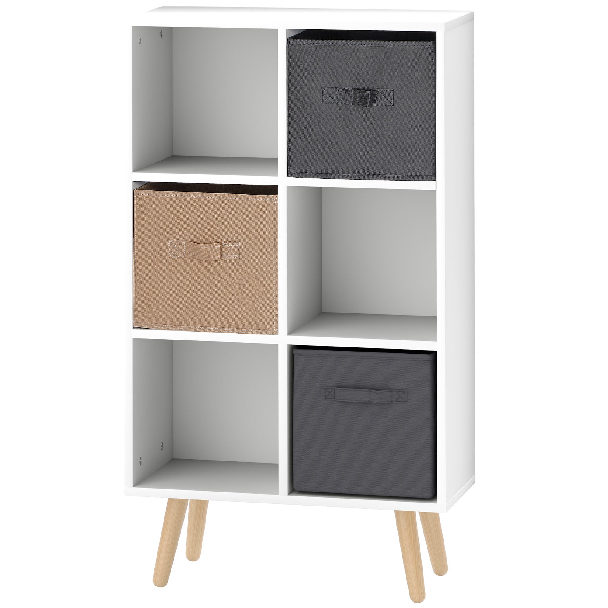 Freestanding 6 Cube Unit Cabinet Unit w/ 3 Fabric Drawers Handles Home Office Storage Shelves White