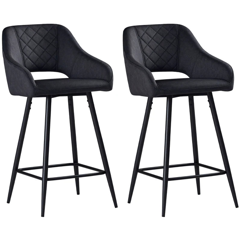 Set of Two Velvet-Feel Bar Stools - Grey