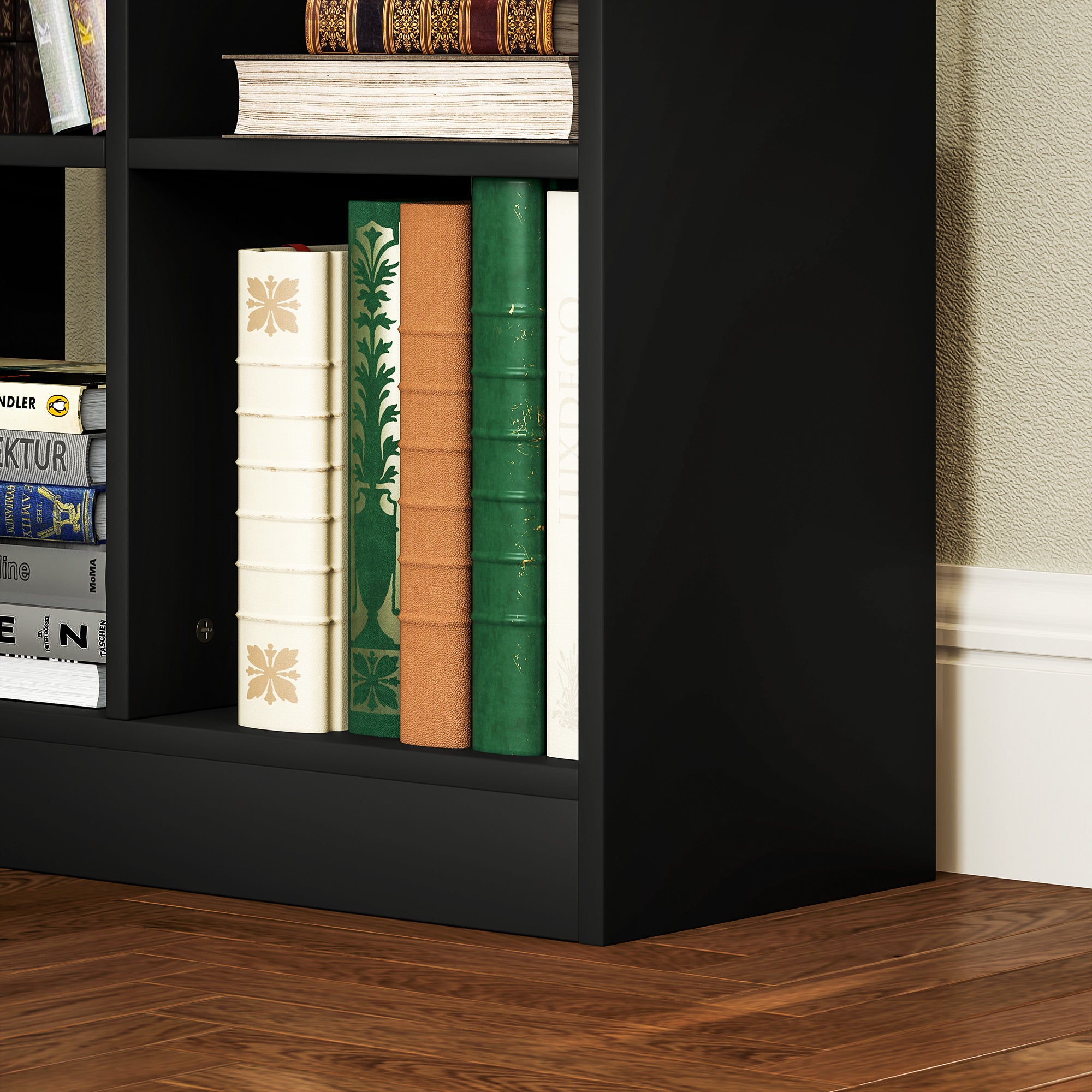 Tall Bookshelf with Drawer, Freestanding Bookcase for Bedroom, Living Room, Home Office, Black