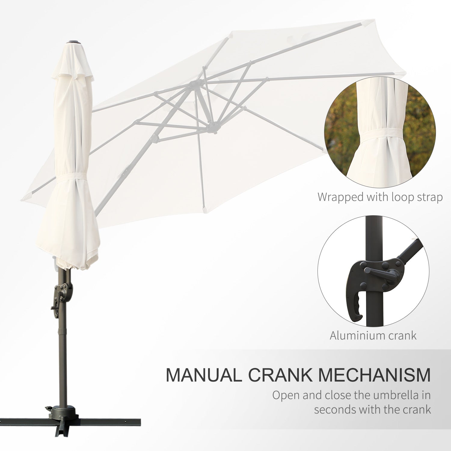 Umbrella Parasol W/360° Rotation 294x248H cm-Cream White